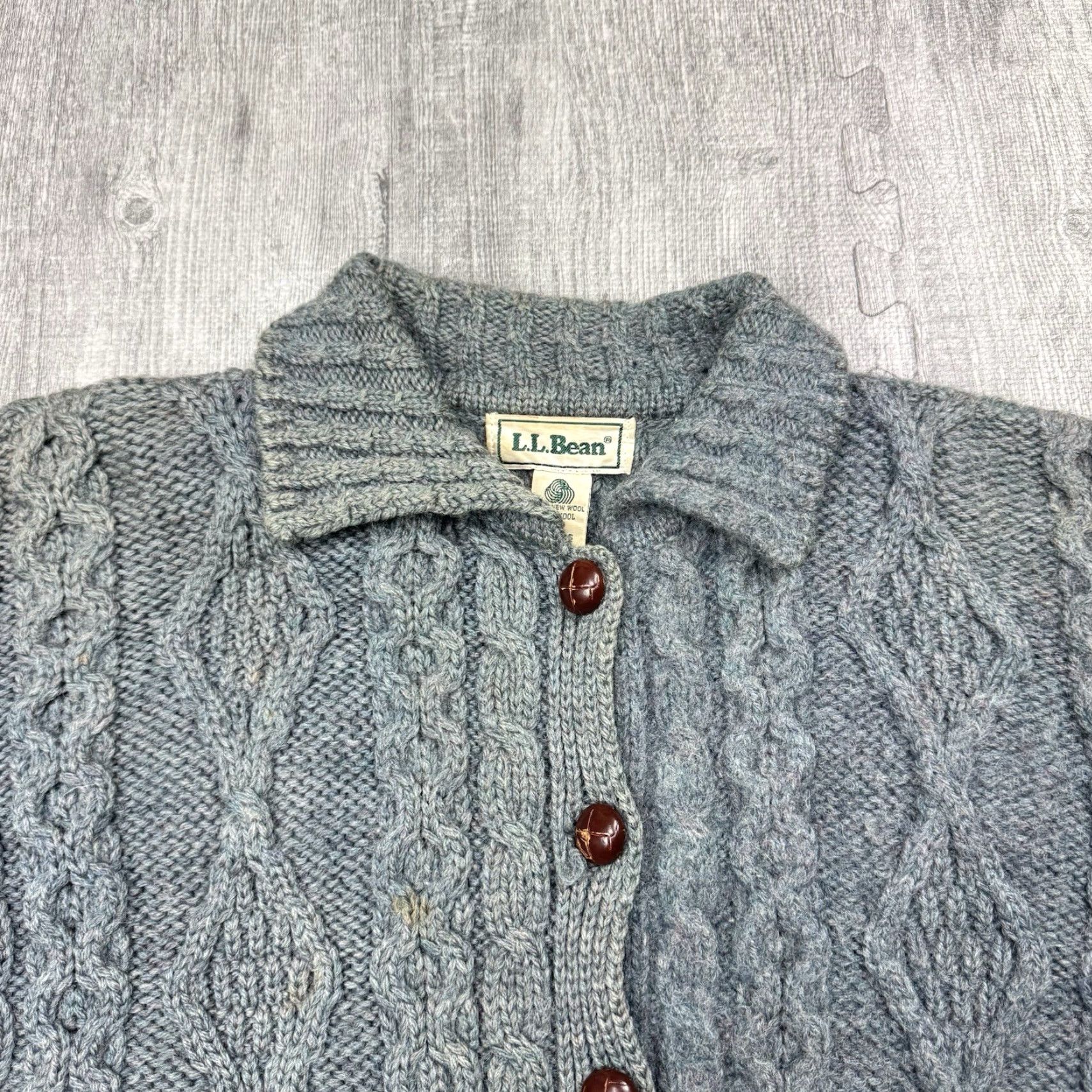 Vintage VINTAGE L.L. BEAN Irish Fisherman Wool Cardigan-Sweater Women SIZE M Blue Cable Knit Size M / US 6-8 / IT 42-44 - 2 Thumbnail