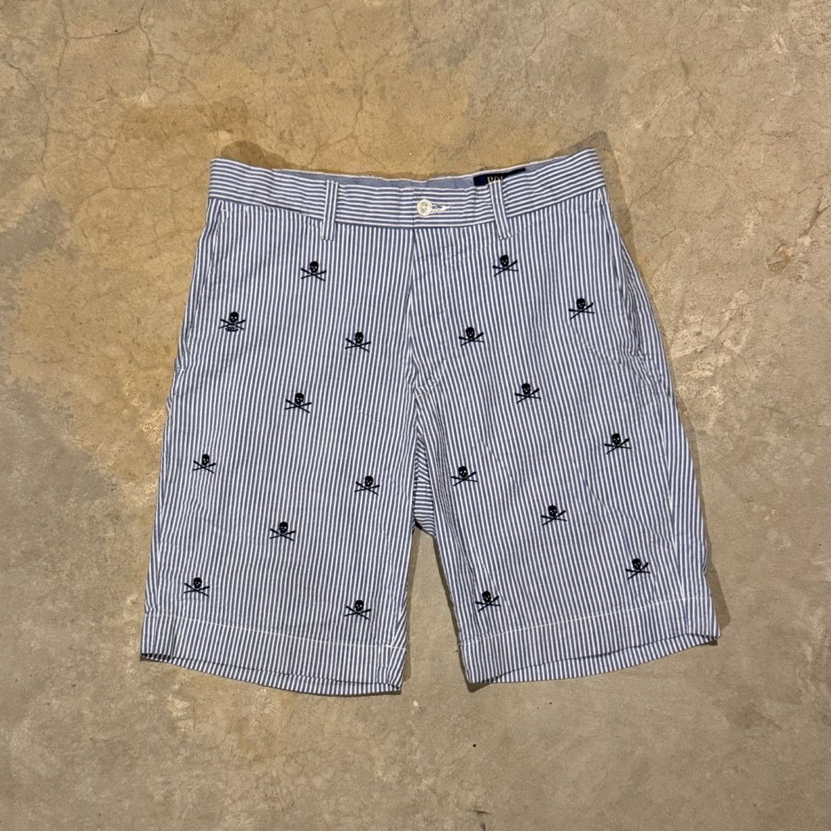 Polo Ralph Lauren Polo Ralph Lauren Crossbones Skulls Seersucker Shorts Grunge Size US 29 - 1 Thumbnail