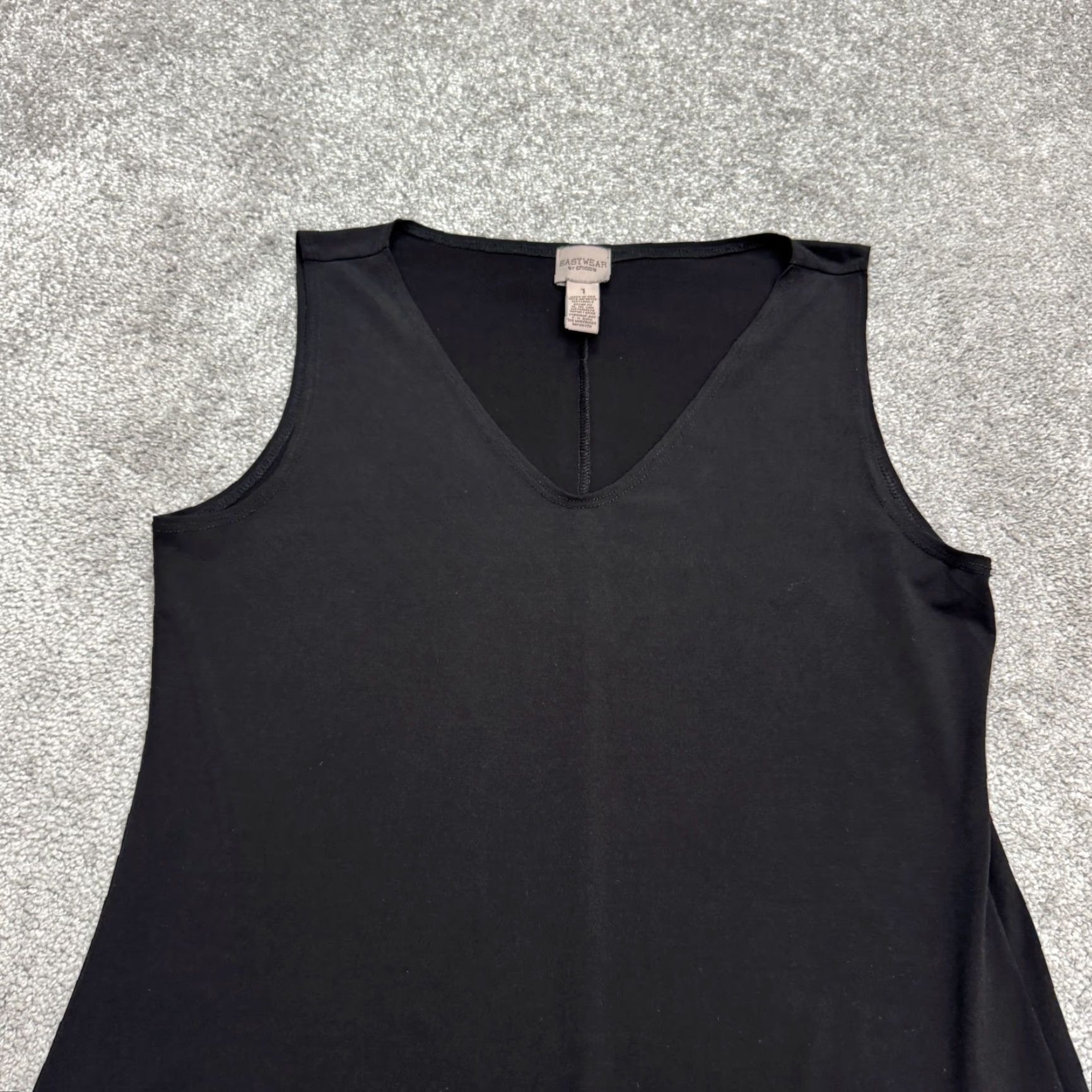 Vintage Chico's Easywear Midi A-Line Shift Dress Women 1 Black Sleeveless Stretch V-Neck Dress Size XS / US 0-2 / IT 36-38 - 3 Thumbnail