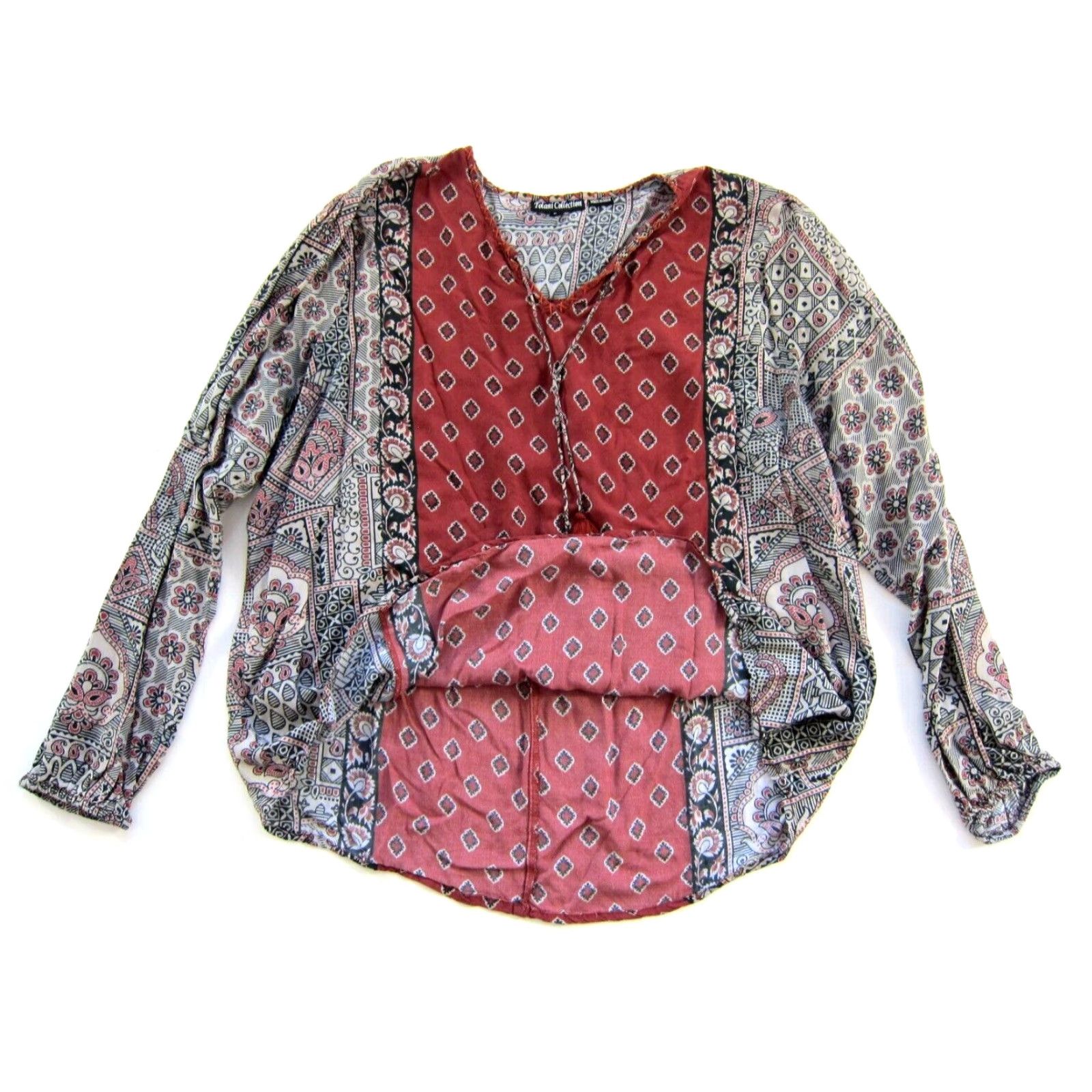 Vintage Tolani Collection Blouse Long Sleeve Peasant L Tolani Collection Red Blouse 100% Rayon Womens Summer Fall Spring Winter Size L / US 10 / IT 46 - 5 Thumbnail