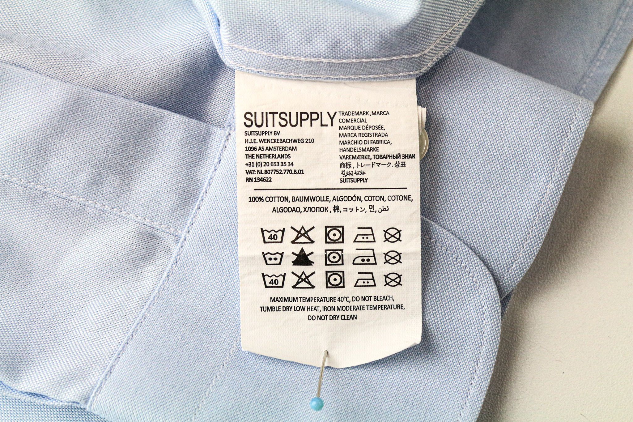 Suitsupply 41L/16L Slim Blue Cotton Button-Up Twill Shirt 78980 Size 42R - 6 Thumbnail