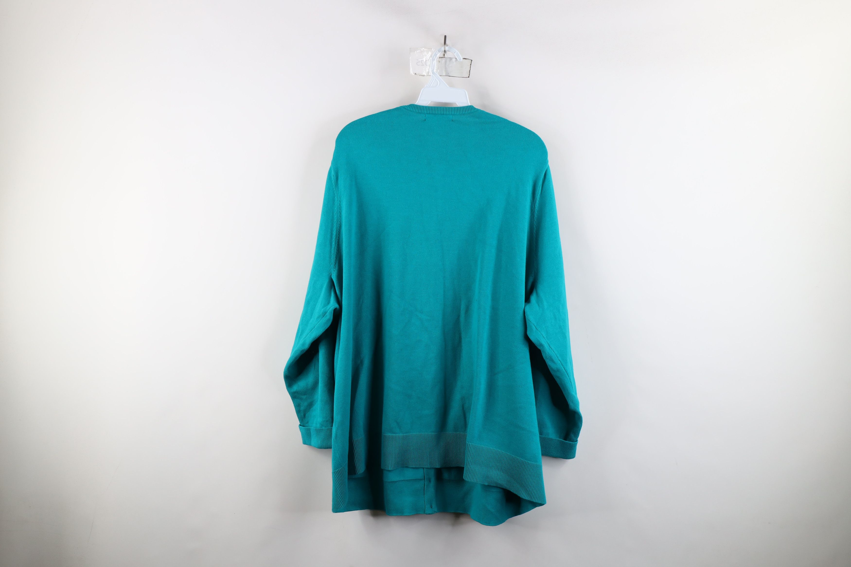 Lands' End × Vintage Vintage Lands End Supima Cotton Knit Cardigan Sweater Teal Size 3XL / US 20-22 - 9 Thumbnail