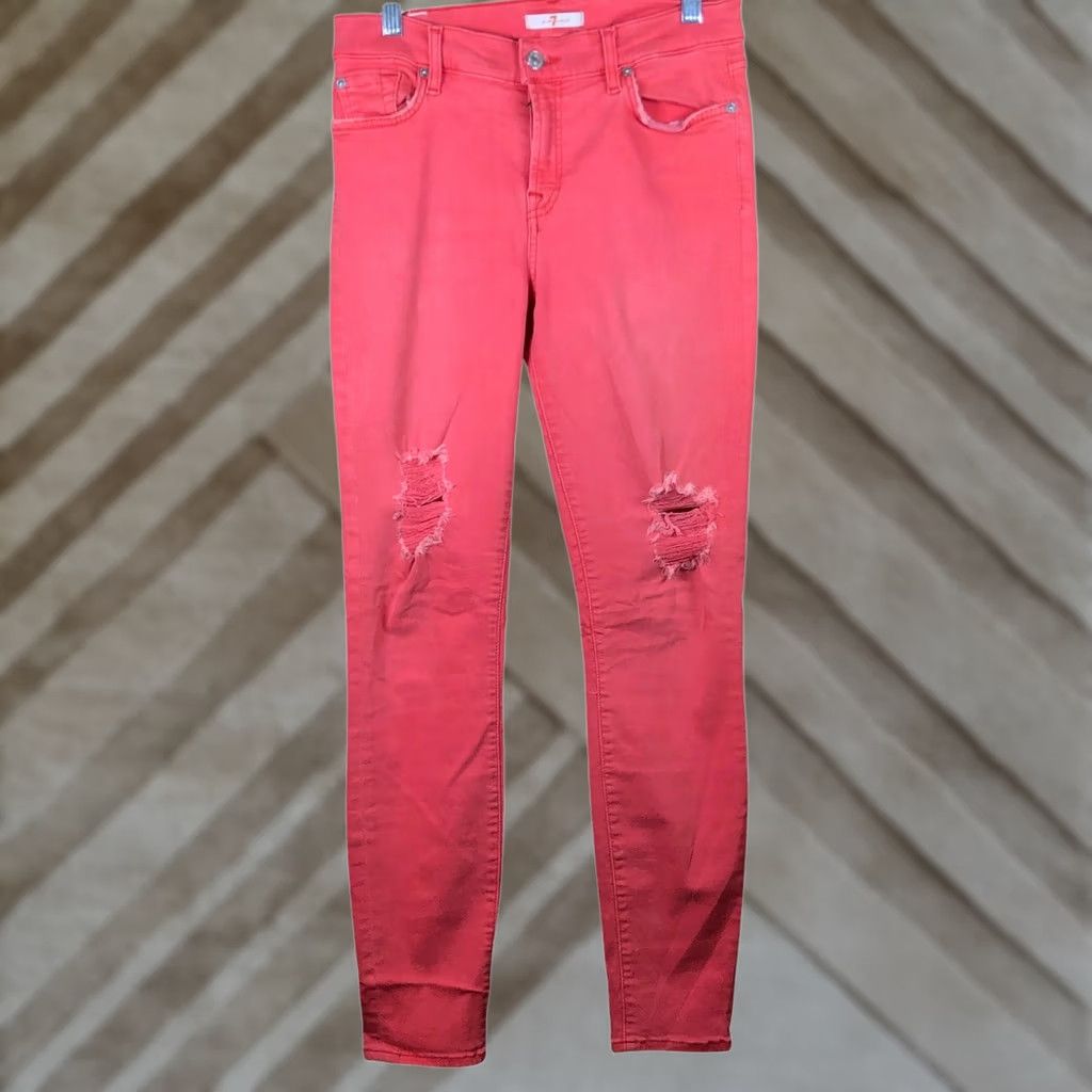 7 For All Mankind 7 For All Mankind Jeans Womens Coral Mid Rise Slim Distressed Stretch 28 5-Pocket Denim Skinny casual Womens Size 28" / US 6 / IT 42 - 1 Thumbnail