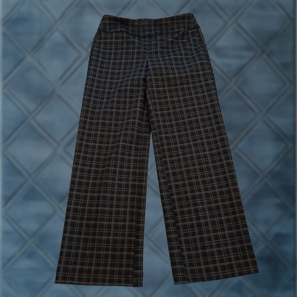 Vintage Zac & Rachel Pants Womens Small Gray Black Plaid Wide-Leg Pull On 30x29.5] Size 28" / US 6 / IT 42 - 1 Thumbnail