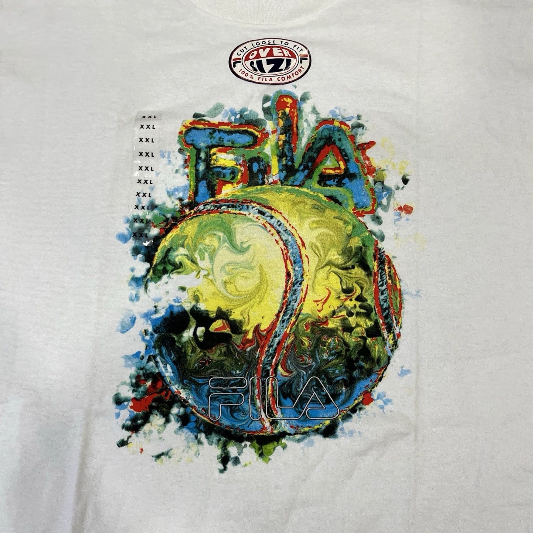 Fila VINTAGE FILA T-Shirt 2XL White Mens Crew Neck Short Sleeve Graphic Print FLA Balls-O-Fire 90s Sports USA Size US XXL / EU 58 / 5 - 2 Thumbnail