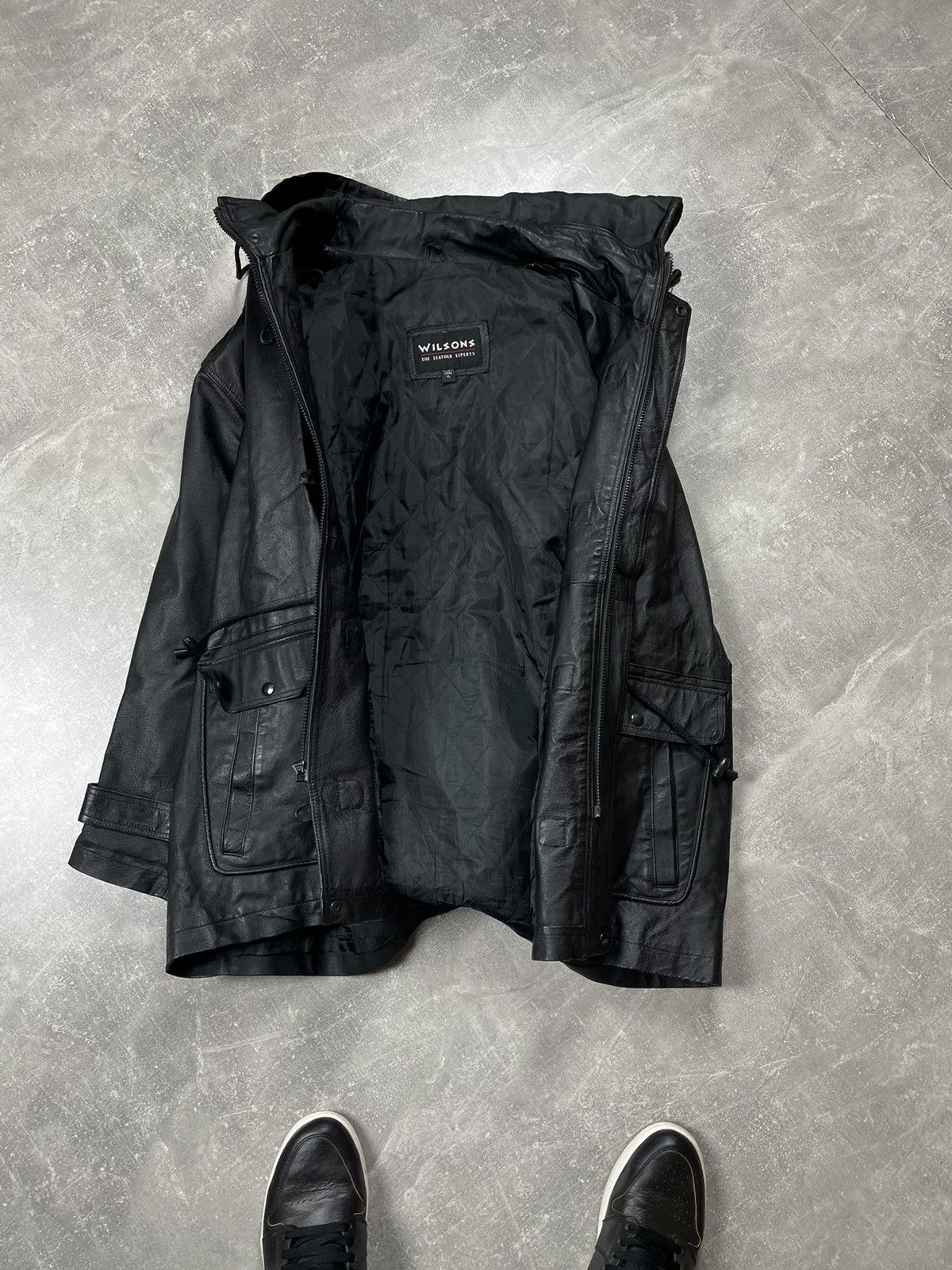 Genuine Leather × Vintage × Wilsons Leather Wilsons Vintage Genuine Leather Black Duffel Coat Jacket Size US XL / EU 56 / 4 - 11 Thumbnail