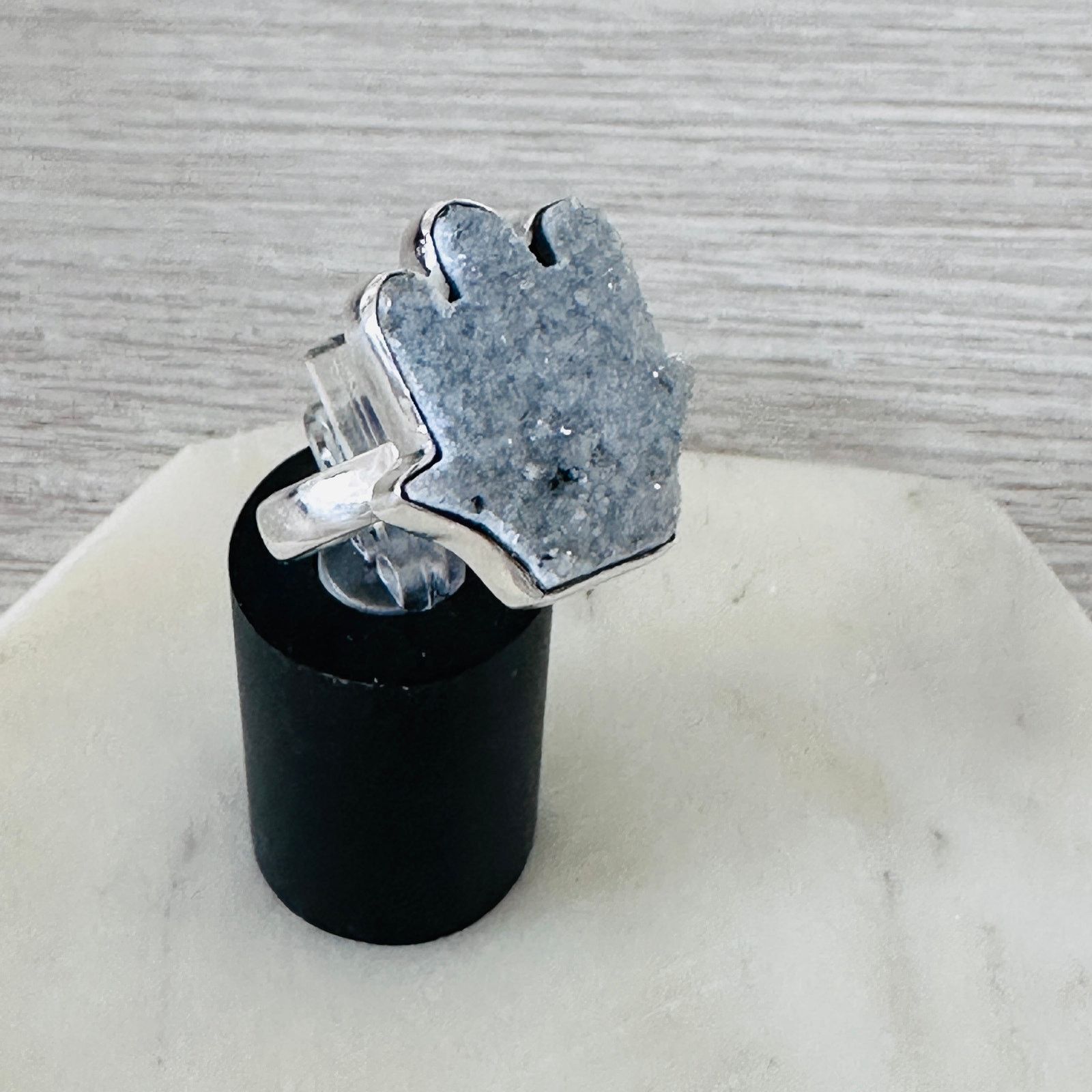 The Unbranded Brand Hamsa Agate Druzy Sterling Silver Ring Size ONE SIZE - 5 Thumbnail