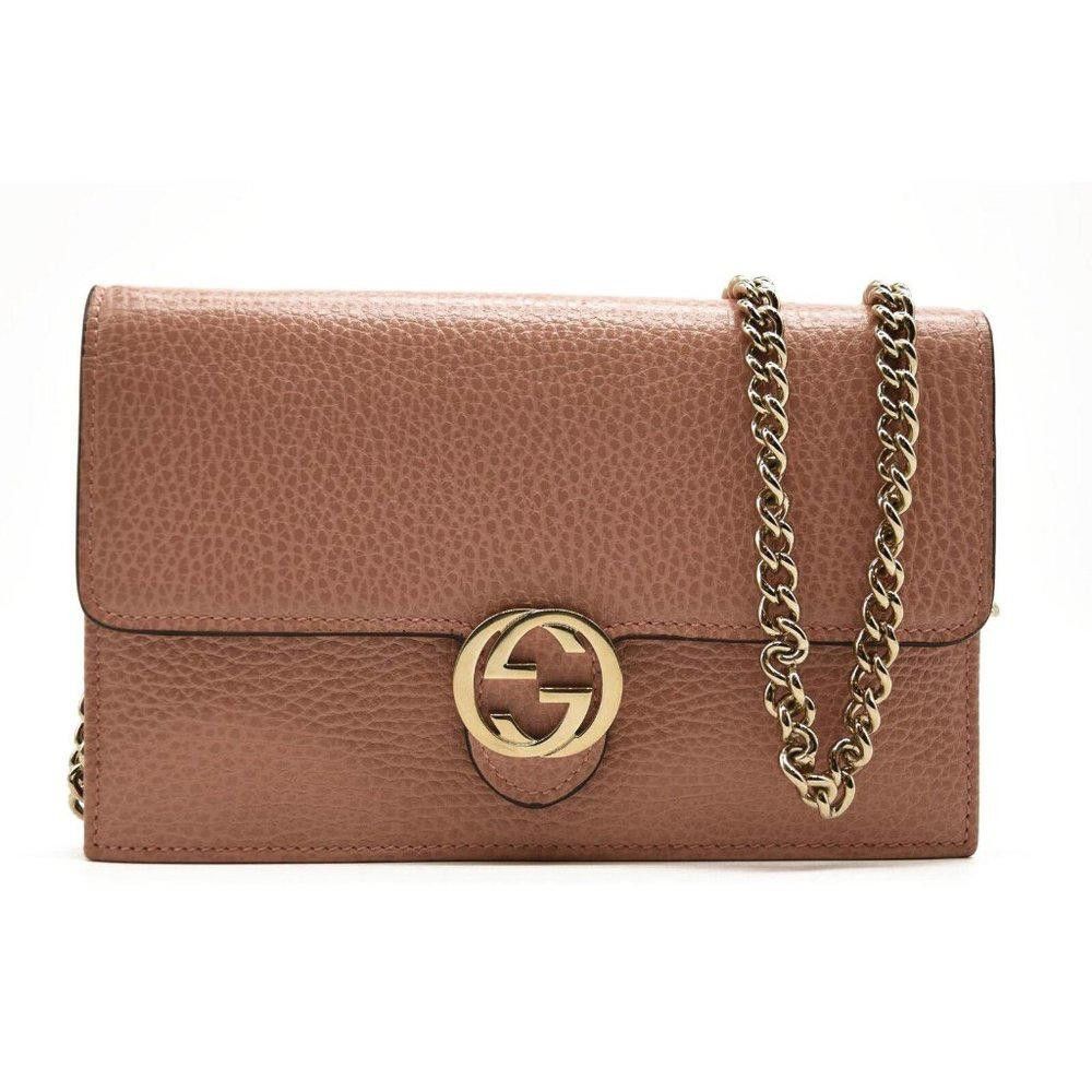 image of Gucci Dollar Calfskin Interlocking G Chain Wallet Soft Pink, Women's