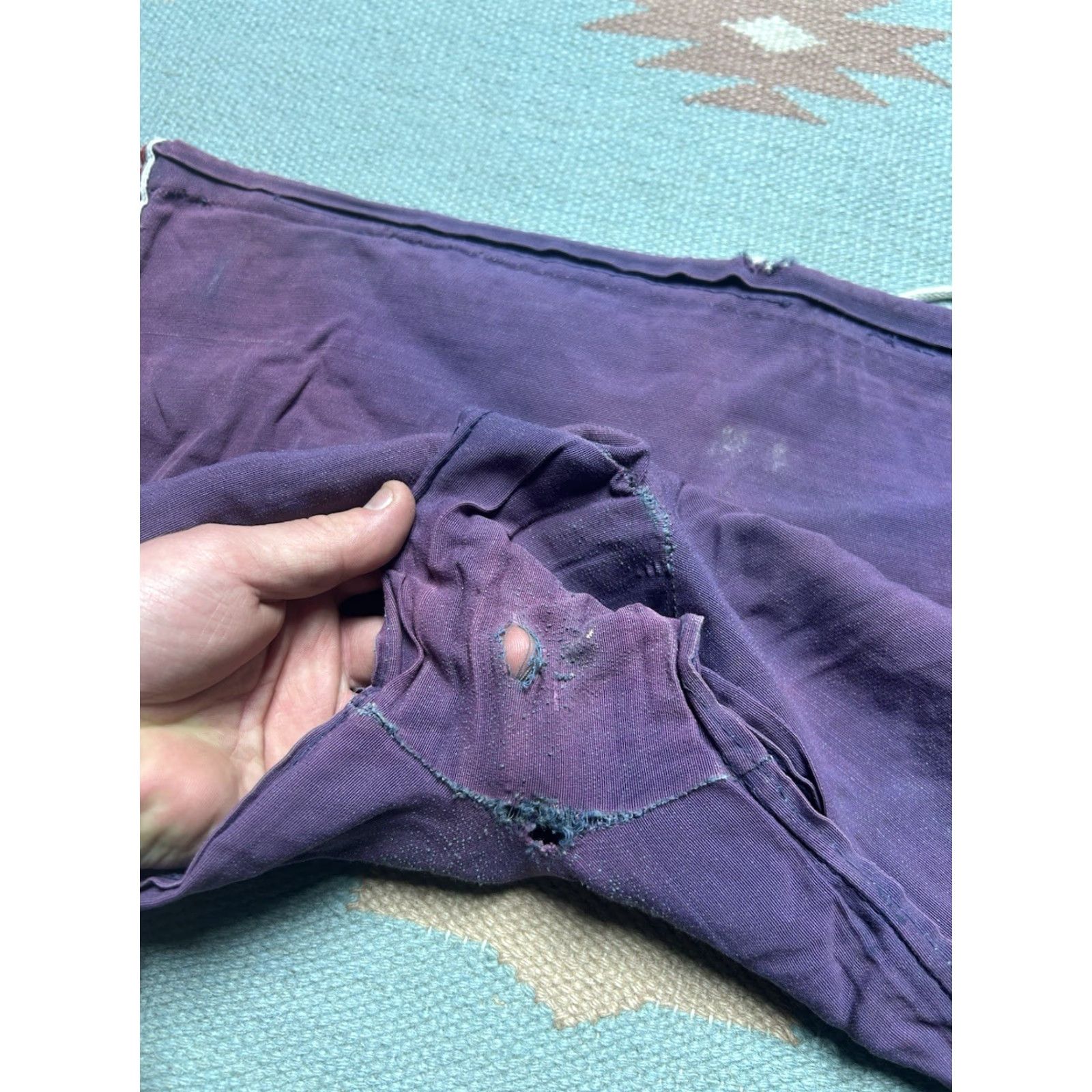 Vintage VINTAGE swims trunks bottoms Mens 35 Purple Striped Rayon Beach 40s 50s Distressed 12” waist to crotch Size US 35 - 5 Thumbnail