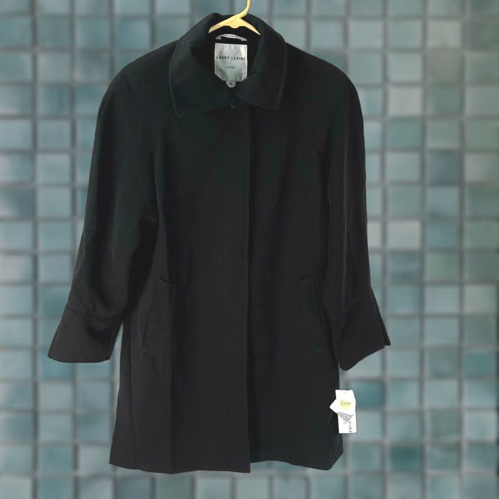 Vintage Larry Levine Sport Womens Overcoat Black XS Coat Long Sleeve 34" Length Button Pattern Solid 100% Polyester Winter Fall Casual Womens Size XS / US 0-2 / IT 36-38 - 1 Thumbnail