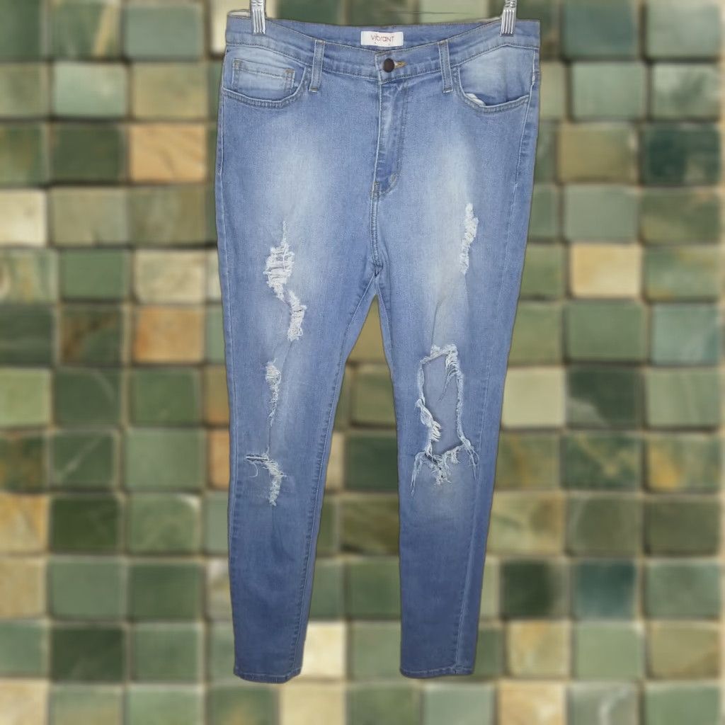 Vintage Vibrant Womens Jeans Skinny Blue Distressed Made In USA Size 15 Size 36" / US 14 / IT 50 - 1 Thumbnail