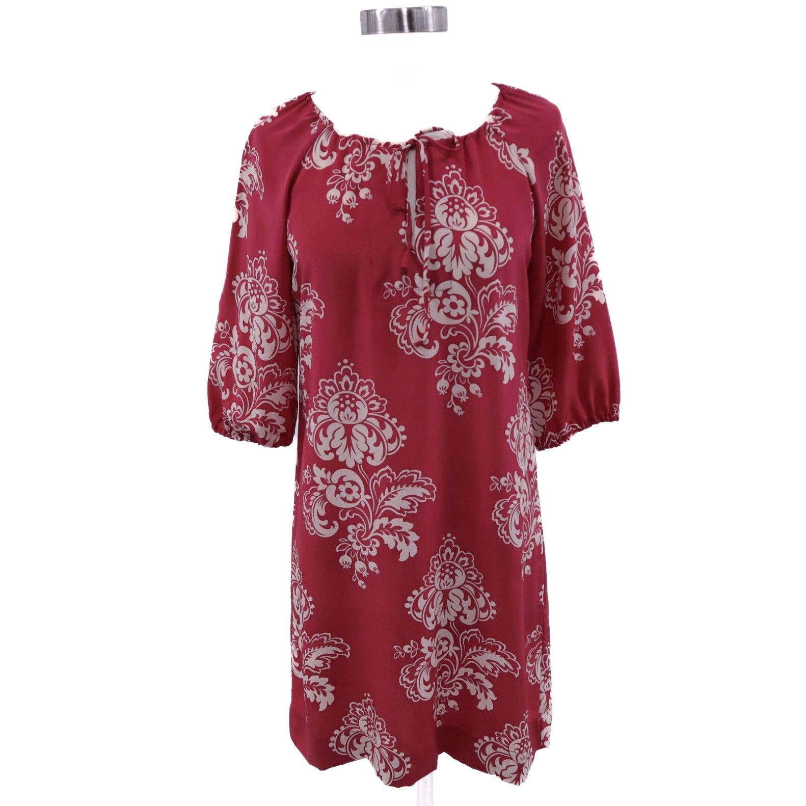 image of Nili Lotan Tunic Dress Womens S Small 100% Silk Red Beige Floral Off Shoulder in White