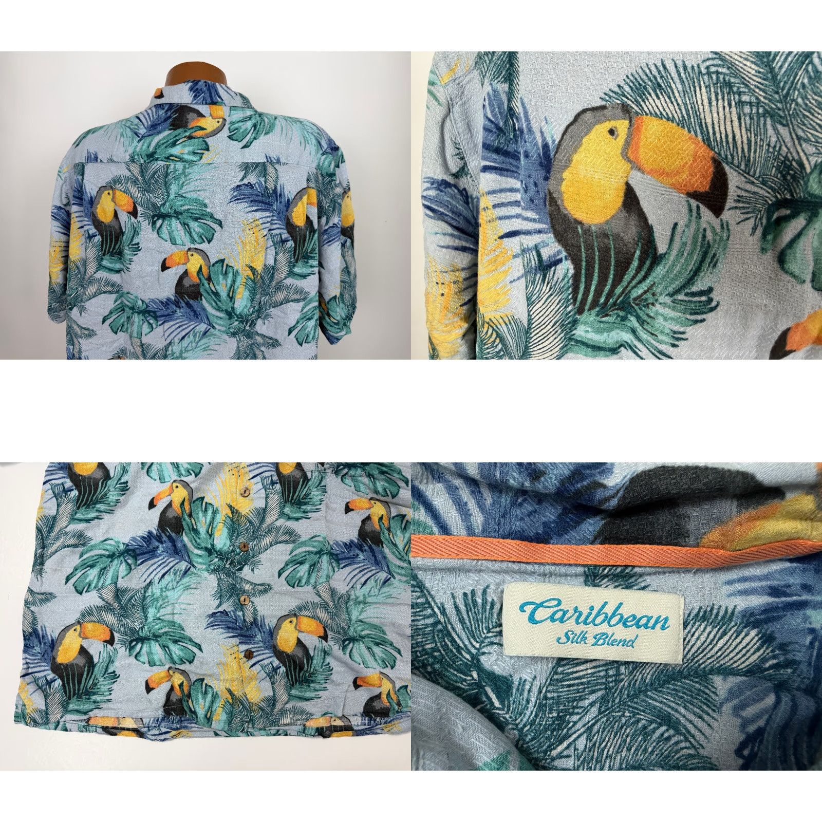 Vintage Caribbean Silk Blend Shirt Men L Hawaiian Bird Graphic Print Camp Collar Silk Blend Button-Up Size US L / EU 52-54 / 3 - 8 Thumbnail