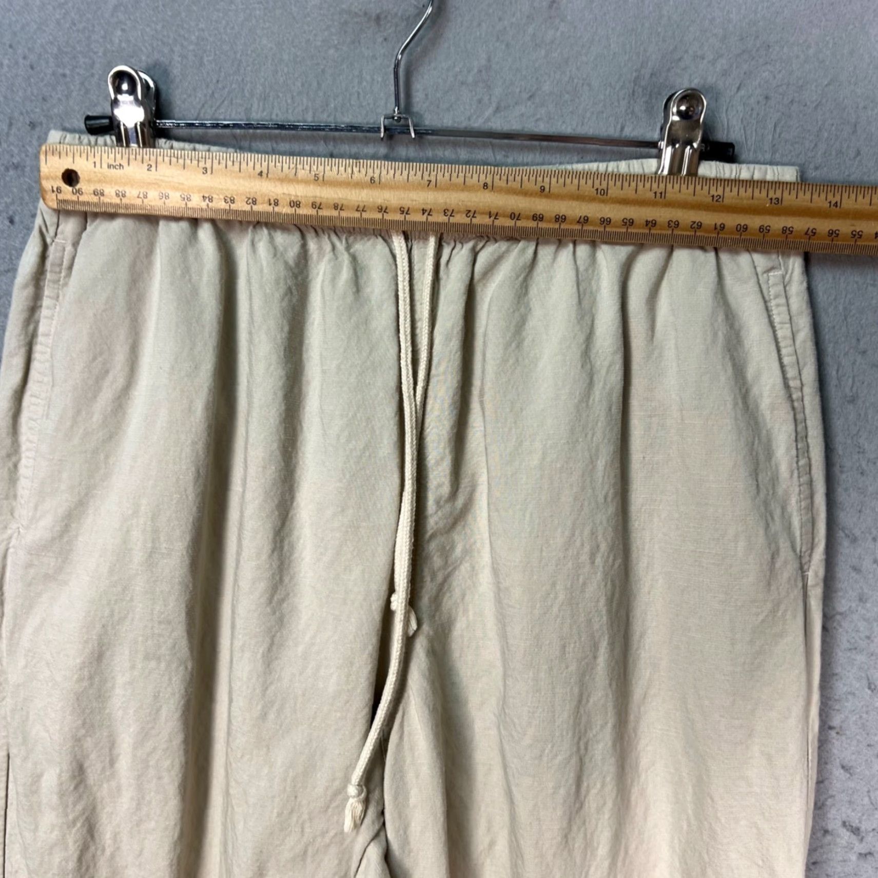 Uniqlo Uniqlo Womens Small Beige Linen Cotton Blend Elastic Waist Wide-Leg Pants 26-27 Inseam 28 Polyester Free Size 28" / US 6 / IT 42 - 4 Thumbnail