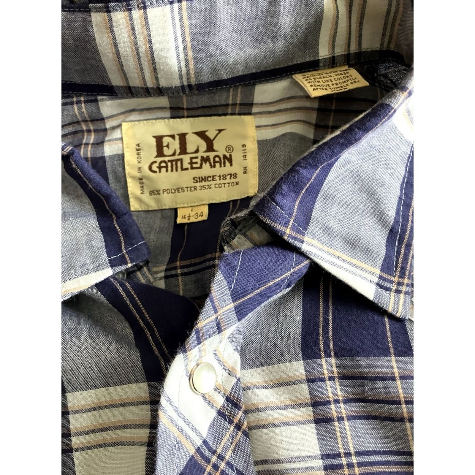 Vintage VINTAGE Ely Cattleman Button-Up Shirt XL Western Plaid Blue Pearl Snap/Buttons Pocket Mens XL Size US XL / EU 56 / 4 - 3 Thumbnail