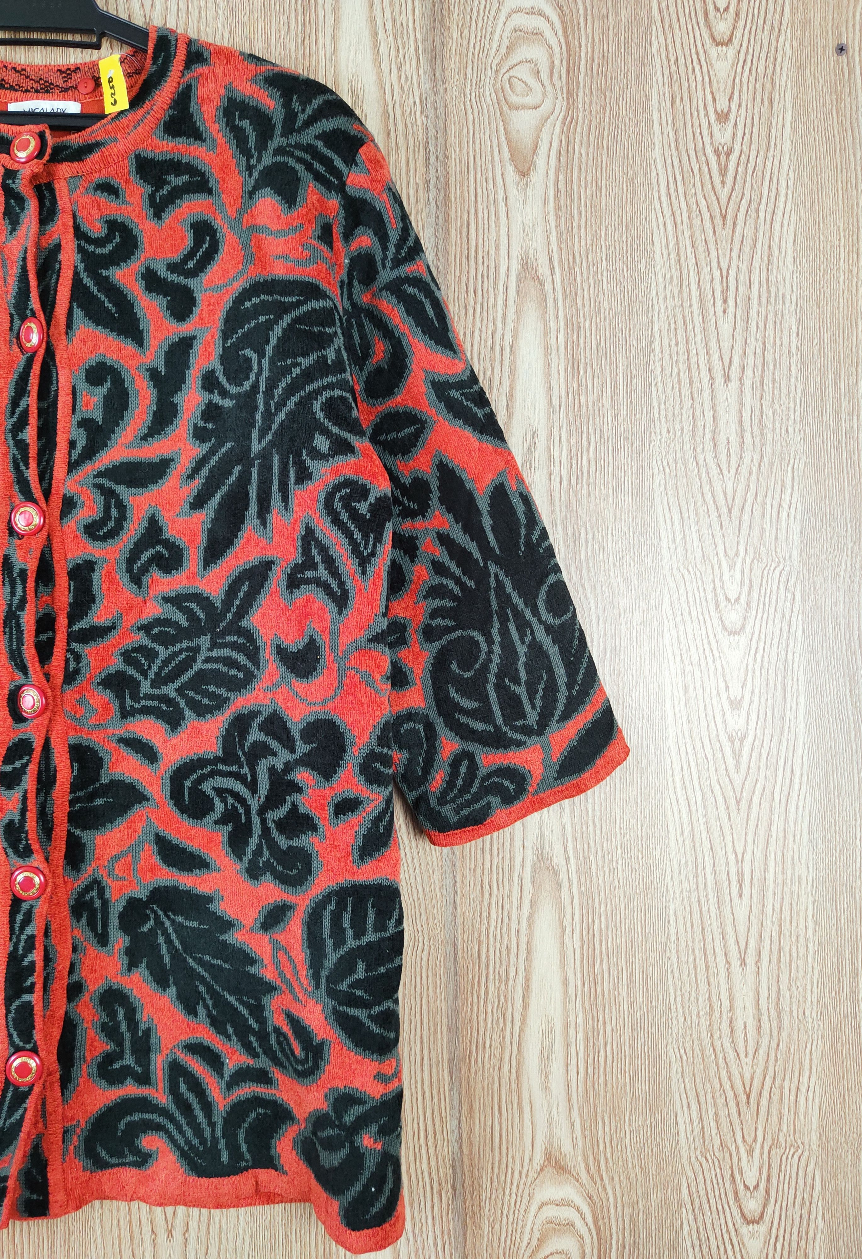 Japanese Brand Micalady Primavista Black Orange art Knitwear Cardigan #W427 Size L / US 10 / IT 46 - 5 Thumbnail