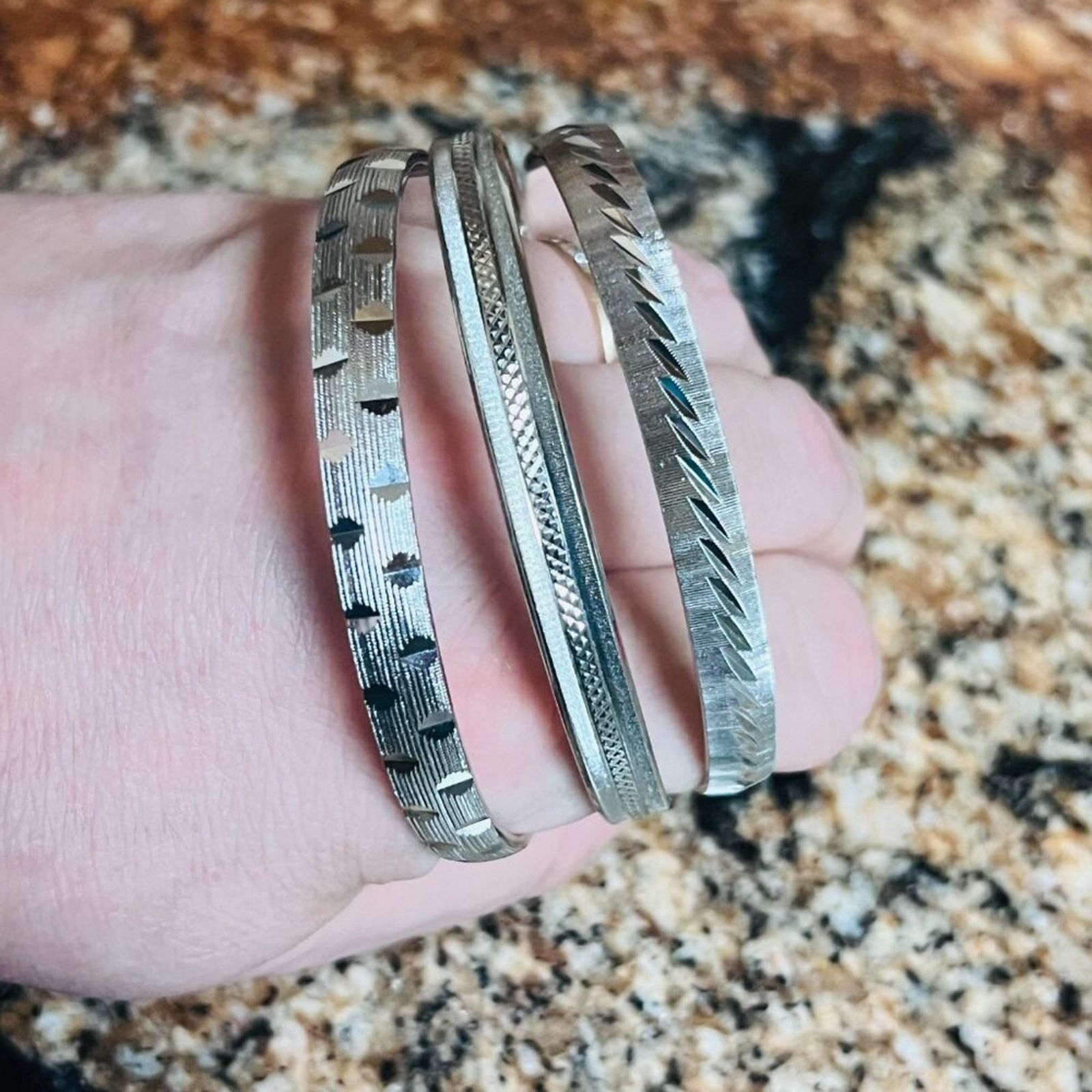 Monet Set of 3 Monet Bracelets, Silvertone, 7.5", closed metal Size ONE SIZE - 2 Thumbnail