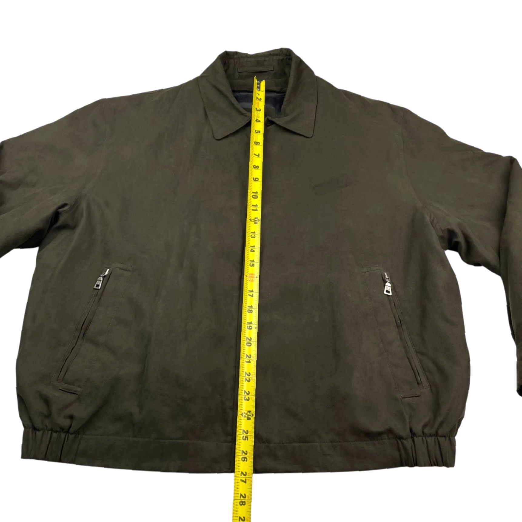 Jos. A. Bank Jos. A. Bank Men's Faux Suede Bomber Jacket Regular L Green Full Zip Removable Lining Polyester Size US L / EU 52-54 / 3 - 7 Thumbnail