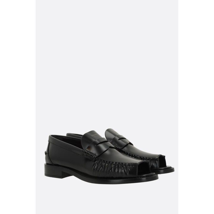 Prada PRADA Black Leather Peep Toe Loafers New And Authentic (Wome Size US 7 / IT 37 - 2 Thumbnail