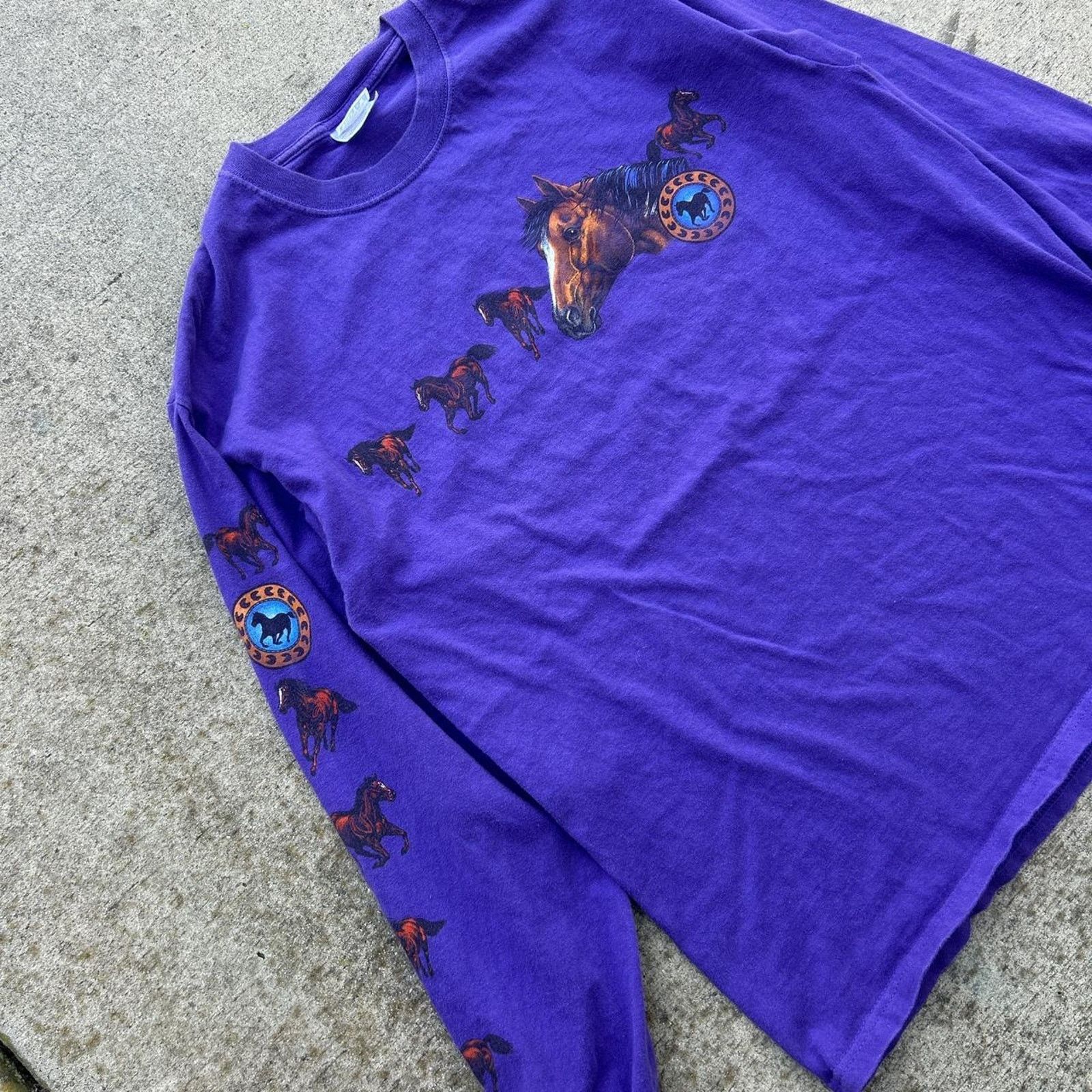 Hanes Purple horse long sleeve tee Size US L / EU 52-54 / 3 - 2 Thumbnail