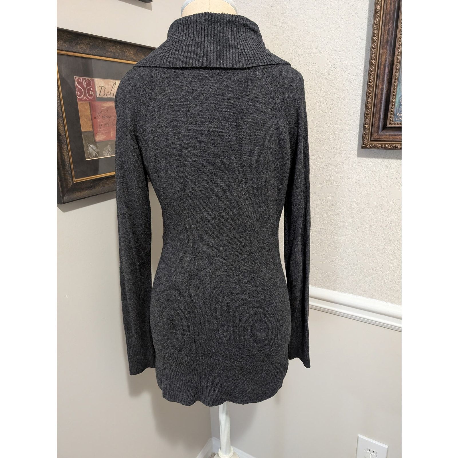 Vintage Cache Dark Gray Shawl Collar Tunic Sweater Size XS / US 0-2 / IT 36-38 - 2 Thumbnail