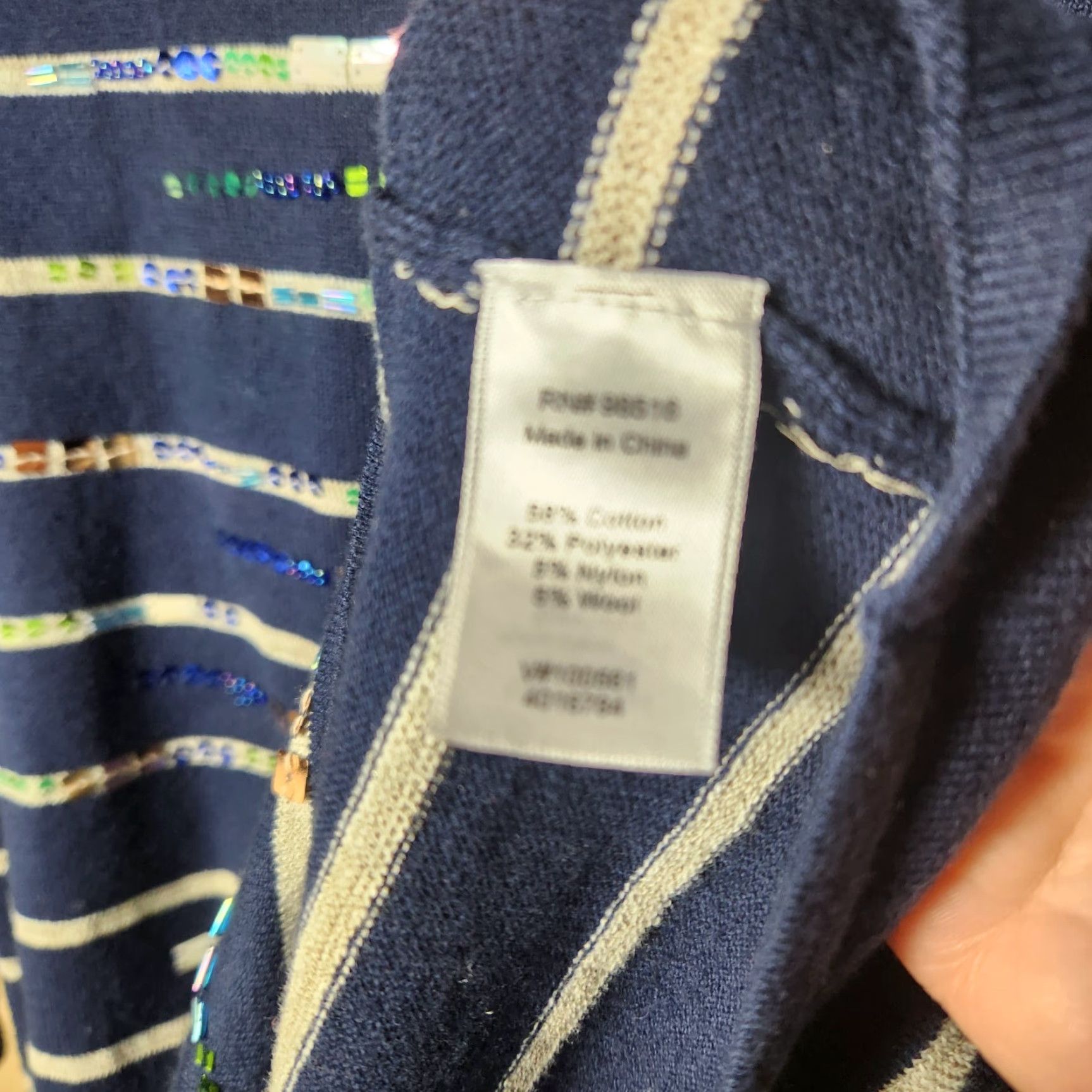 Coldwater Creek VINTAGE Coldwater Creek Stripe Bead Sequin Embellished Navy/Gray 3/4 Slv Sweater-Size M Size M / US 6-8 / IT 42-44 - 6 Thumbnail