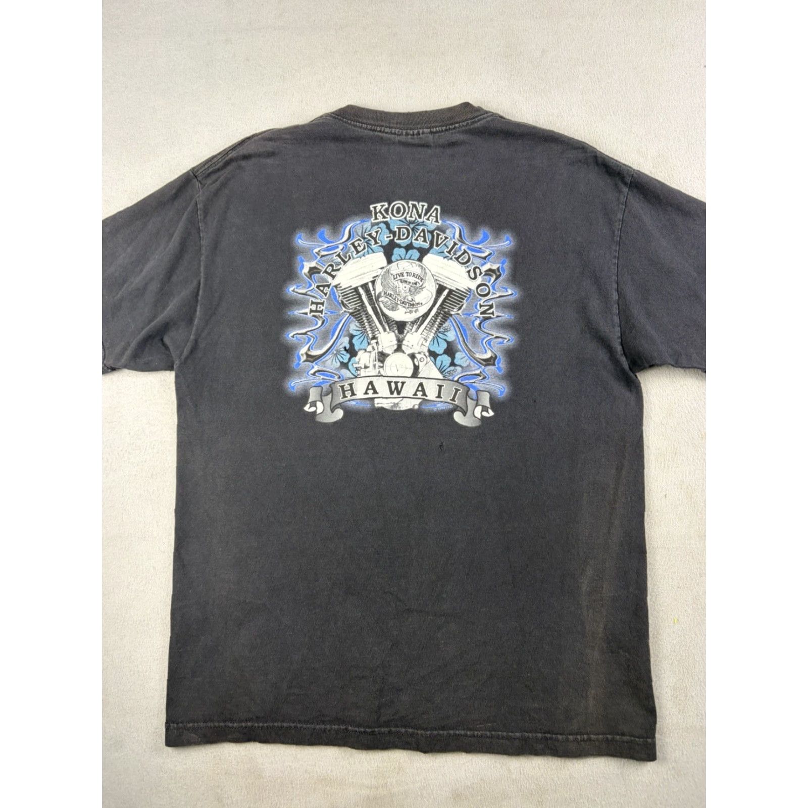 Harley Davidson VINTAGE Harley-Davidson Shirt Men’s Large Black Kona Hawaii Motorcycle Bike Graphic Print Short Sleeve Crew Neck Double-Sided Mens L Size US L / EU 52-54 / 3 - 6 Thumbnail