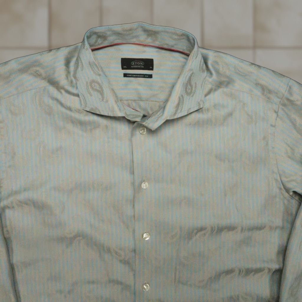 Eton Eton Shirt Men Extra Large Gold Blue Paisley Stripe Contemporary Fit Long Sleeve Size US XL / EU 56 / 4 - 1 Thumbnail