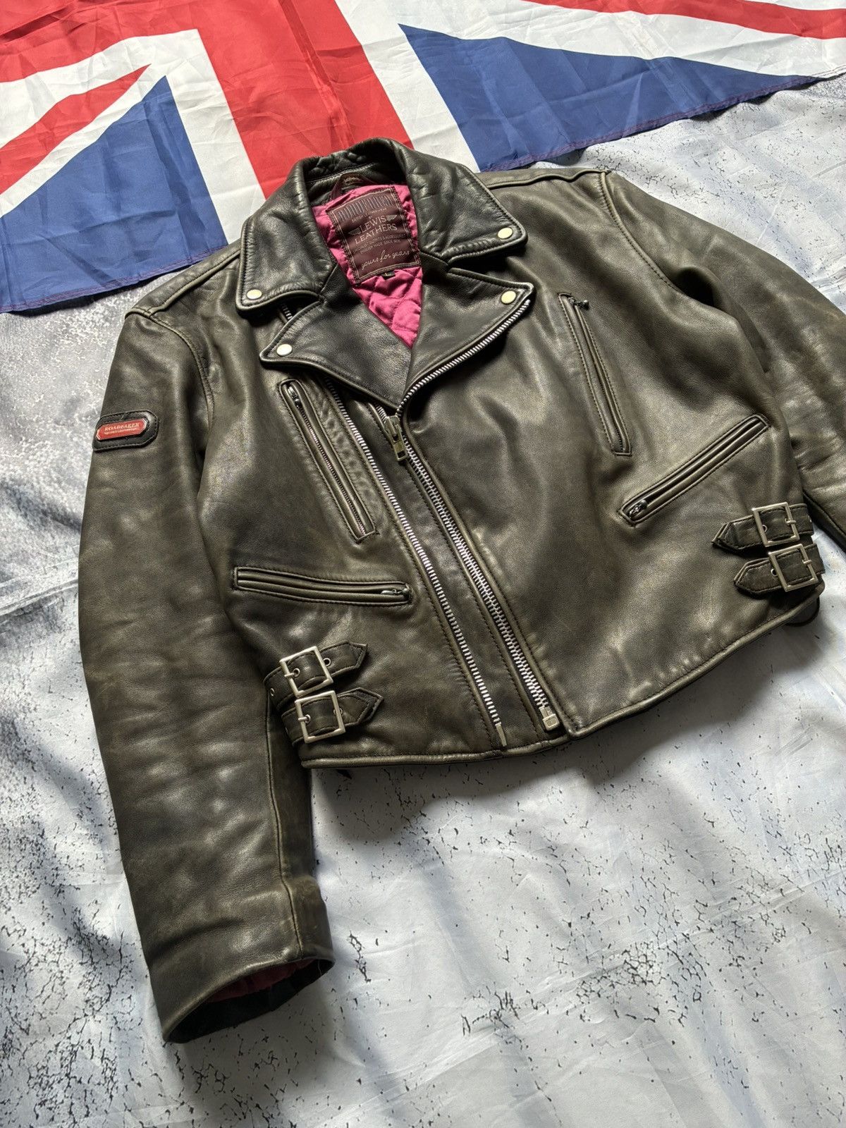 Lewis Leathers Vintage 70s-80s Lewis Leathers Roadfarer gray leather jacket Size US L / EU 52-54 / 3 - 6 Thumbnail