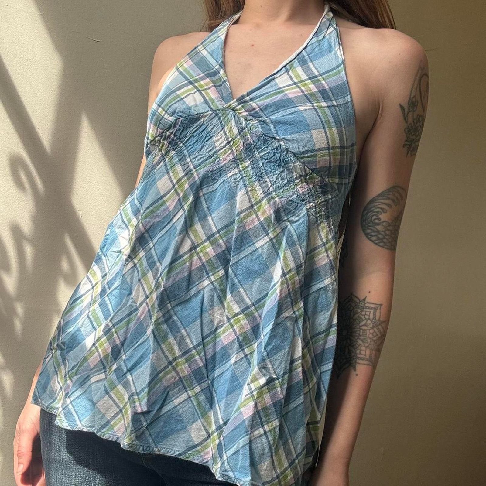 Vintage Vintage SO! Wear It Declare It Blue Plaid Halter Top Small Size S / US 4 / IT 40 - 3 Thumbnail