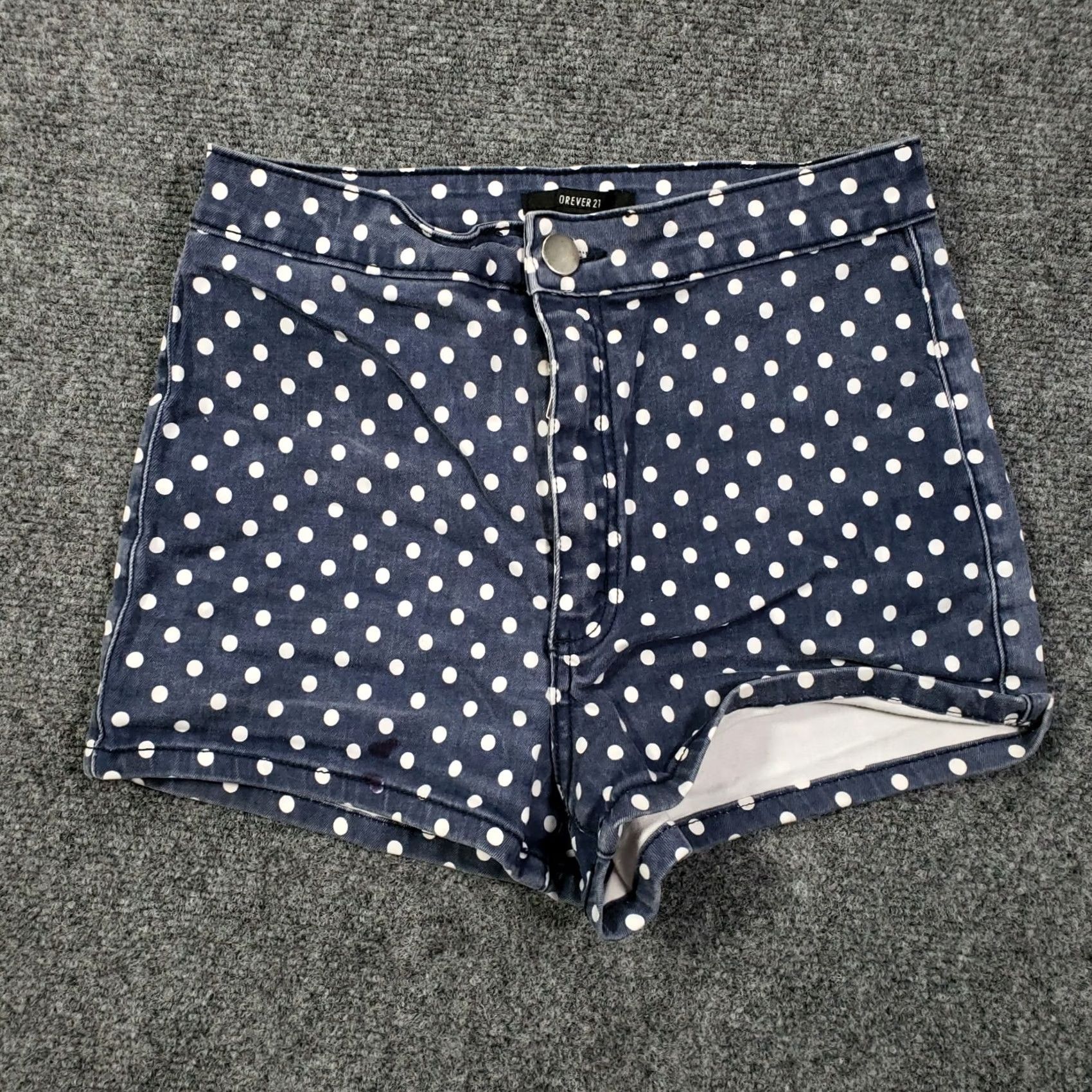 Forever 21 FOREVER 21 Shorts Womens 26 Blue Polka Dot Flat Front High Rise Casual Hot Pants Size 42" / US 20 - 2 Thumbnail