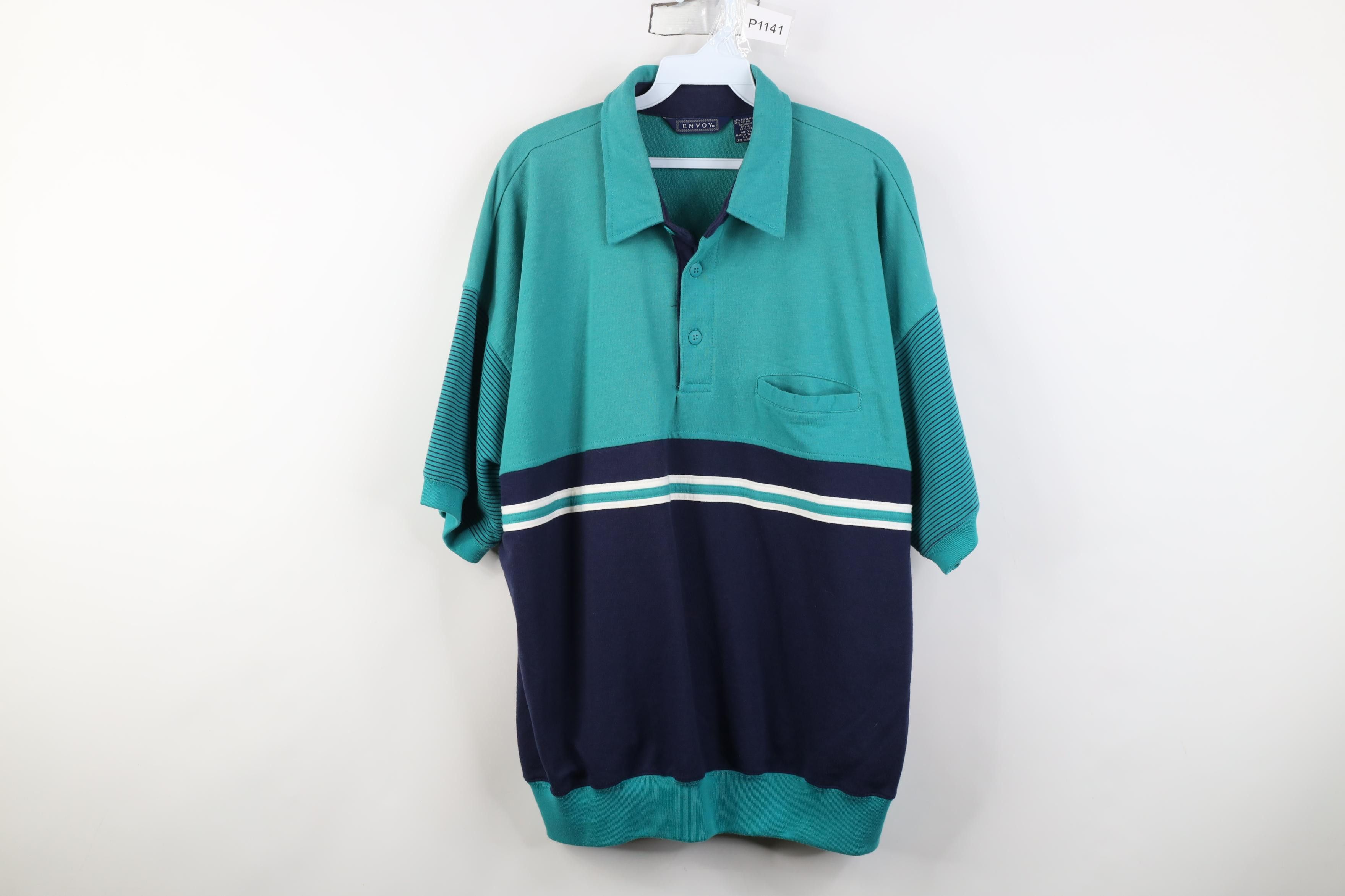 Vintage Vintage 90s Streetwear Block Pullover Polo Shirt Teal Blue Size US XL / EU 56 / 4 - 1 Thumbnail