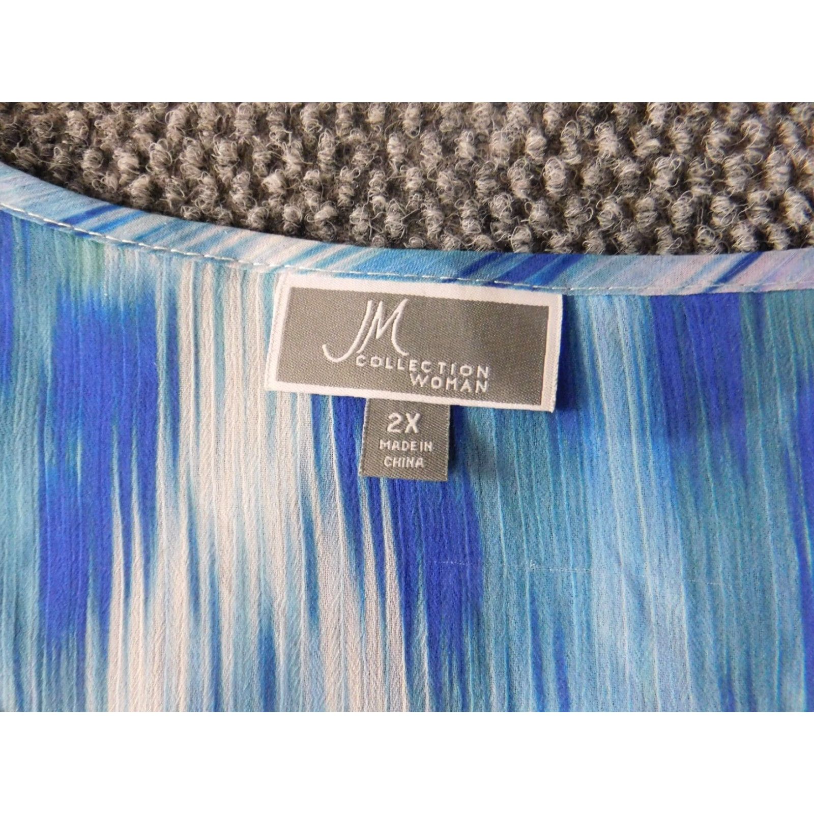 JM Collection JM Collection Blouse Shirt 2X Women Plus Blue Striped Knit Polyester Crew Neck Pullover Stretch Designer Casual Size XXL / US 16-18 / IT 52-54 - 6 Thumbnail