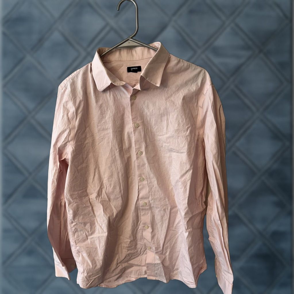 Express Express Dress Shirt Solid Pink Mens Large Extra-Slim Fit Long Sleeve Size 42R - 1 Thumbnail