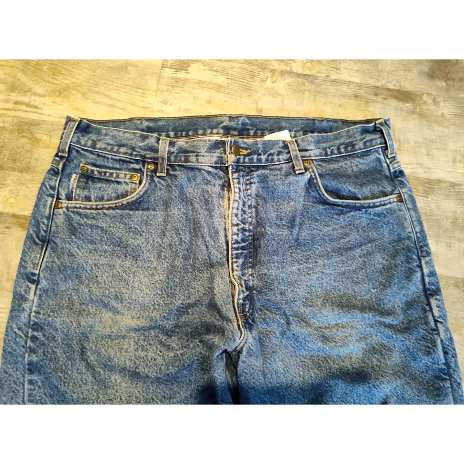 Carhartt VINTAGE Carhartt Jeans Denim Workwear B21 DST Men 40x30 Flannel Lined Distressed 5-Pocket USA, Brown/Blue Mens Size US 40 / EU 56 - 4 Thumbnail