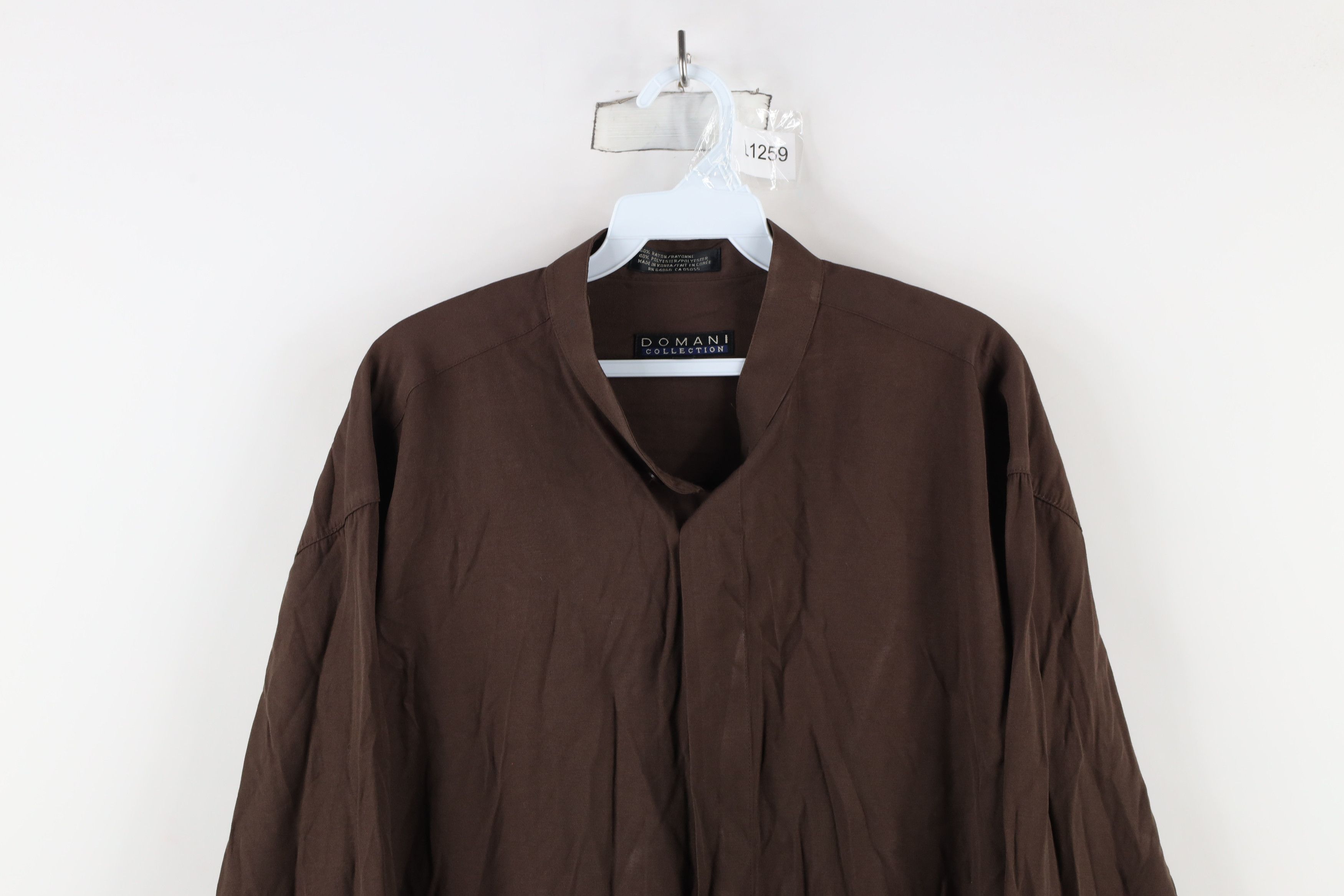 Vintage Vintage 90s Streetwear Blank Band Collar Button Shirt Brown Size US XL / EU 56 / 4 - 2 Thumbnail