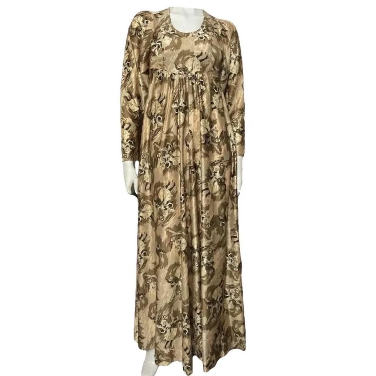 image of Vintage 1970S Novelty Jester Masquerade Print Maxi Dress in Beige, Women's (Size XS)