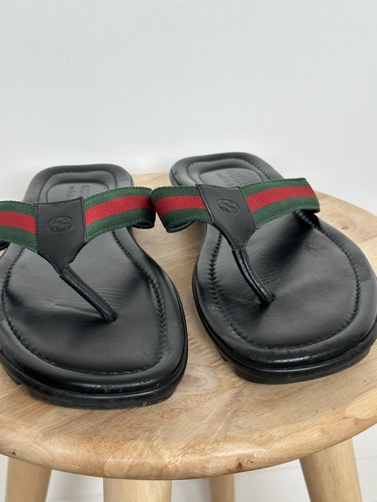 Gucci Gucci Black Leather Web Trimm Stripe Sandals interlocking Size US 10 / IT 40 - 8 Thumbnail