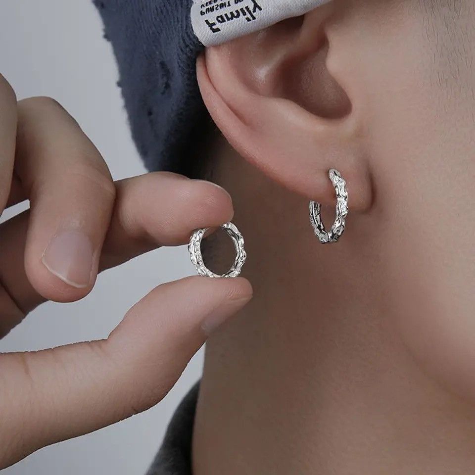 Jewelry x Vintage Classic Stainless Steel Hoop Geometric Irregular Ear Buckle in Silver, Men's