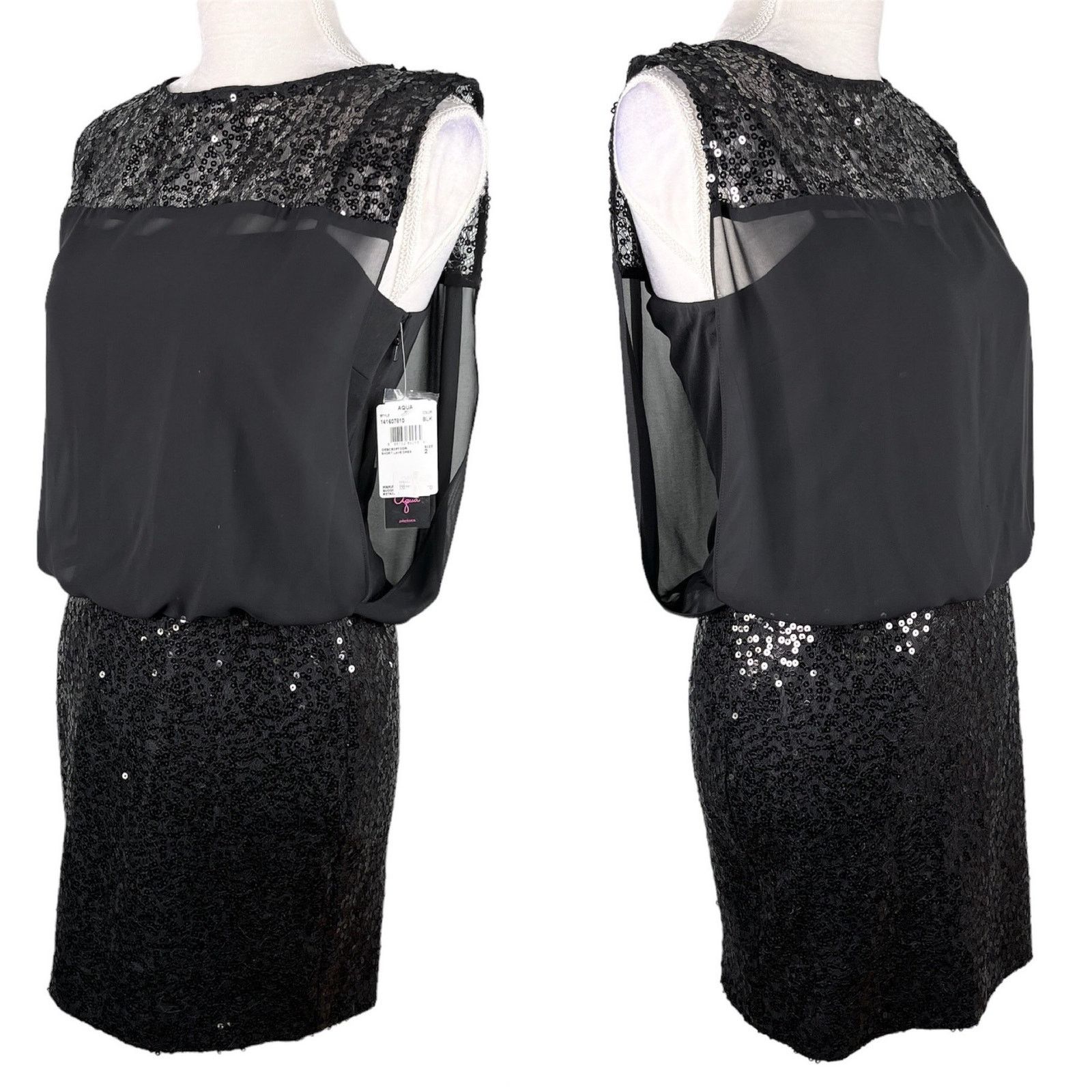 Aqua Dress Black Sequin Keyhole 2 Sheer Overlay New