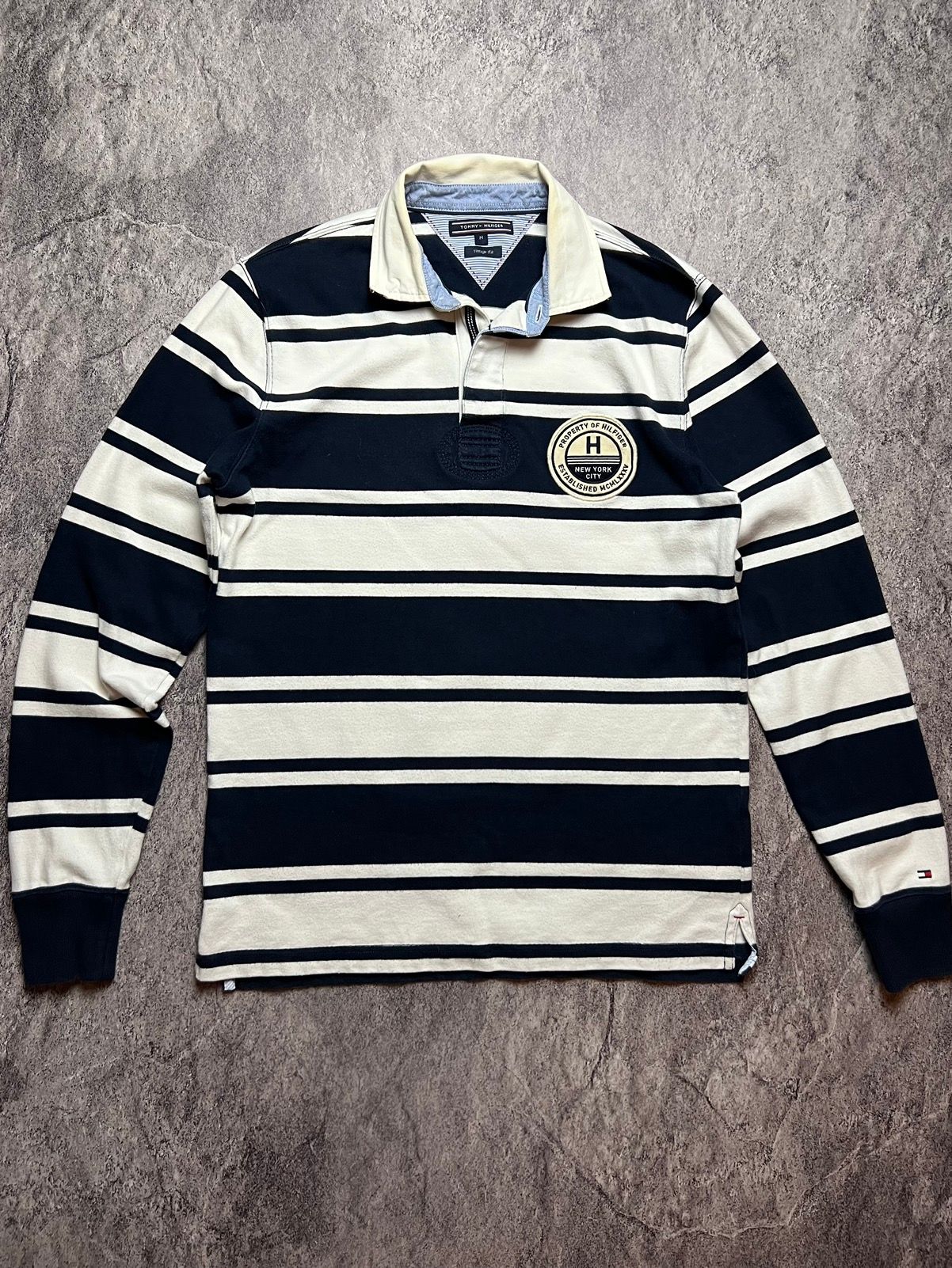 Pre-owned Tommy Hilfiger X Vintage Y2k Tommy Hilfiger Striped Blokecore Rugby Tee Shirt In Blue Stripe