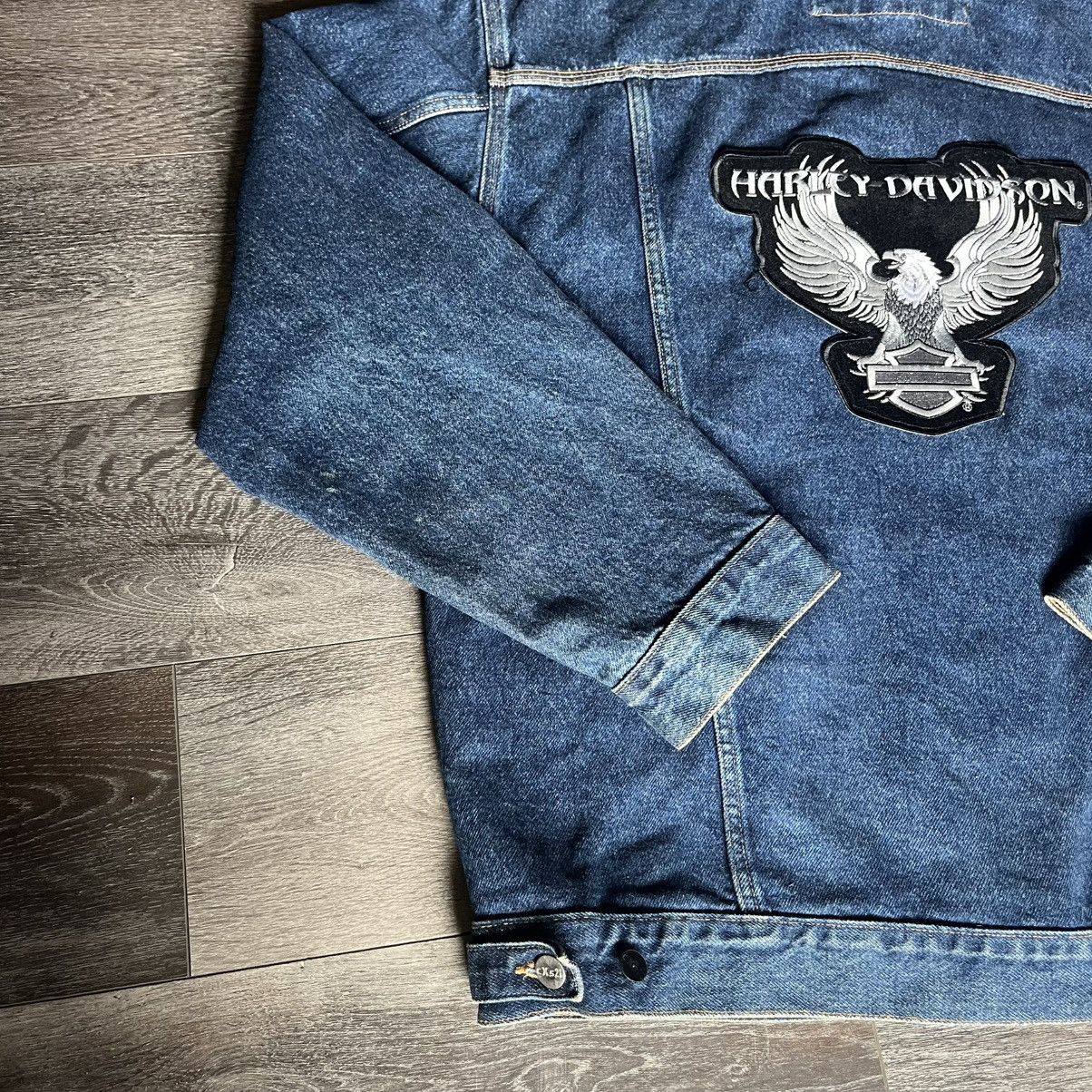 Harley Davidson Vintage 90s Harley Davidson Eagle Patch Denim Trucker Jacket Size US XL / EU 56 / 4 - 5 Thumbnail