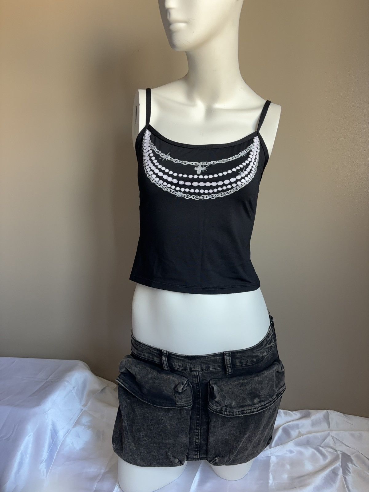 Japanese Brand × Vintage PRINTED GLAMOUR JEWELRY TANK TOP 2000s Size S / US 4 / IT 40 - 2 Thumbnail
