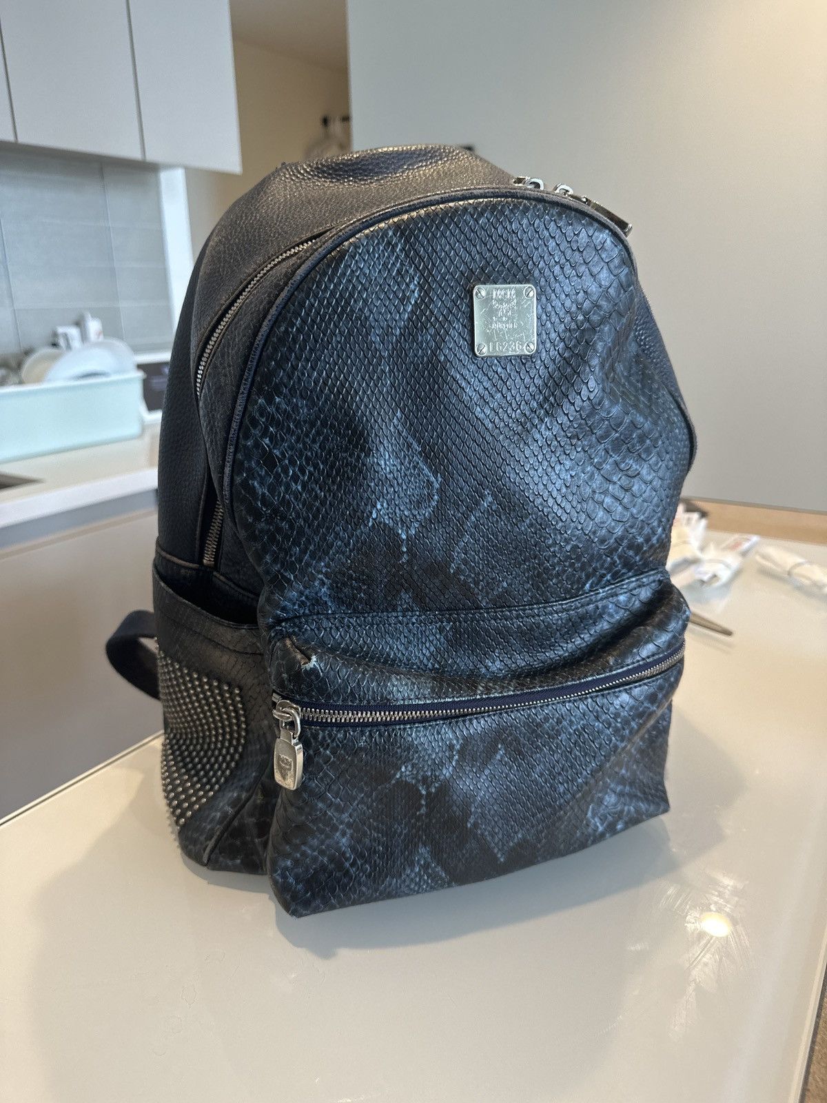 MCM MCM backpack snake print blue Grailed