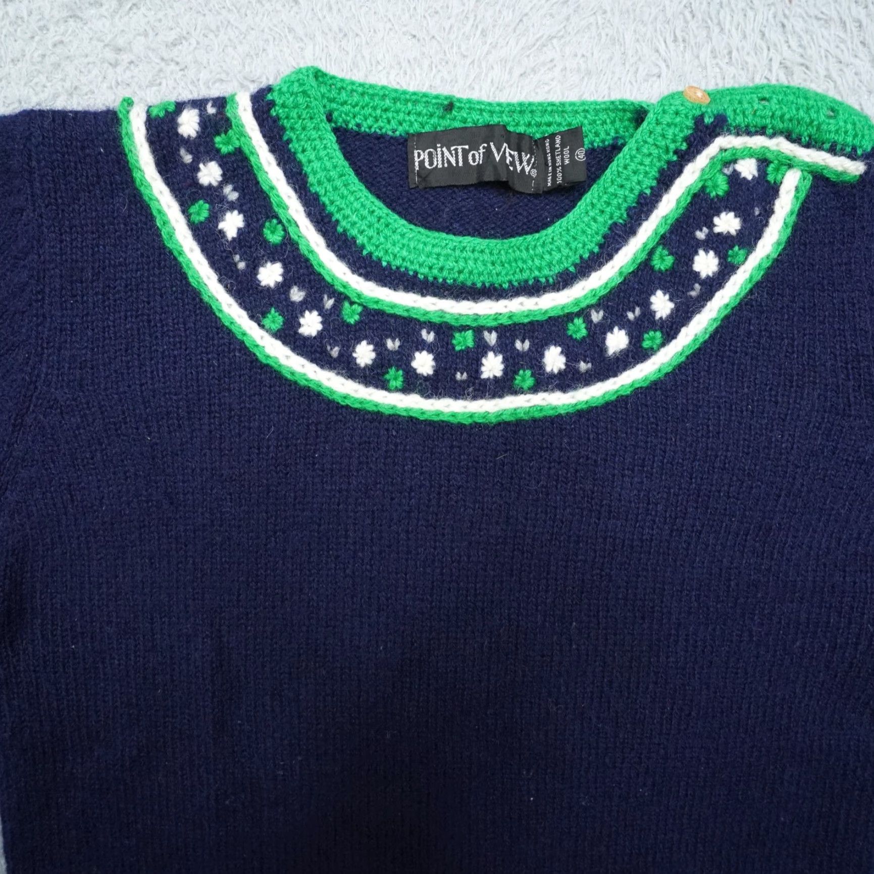 Vintage VINTAGE Point Of View Sweater Shirt Unisex Adults Knit Wool Blue 80s 90s Cable V-Neck Long Sleeve Pullover Medium M Size M / US 6-8 / IT 42-44 - 3 Thumbnail