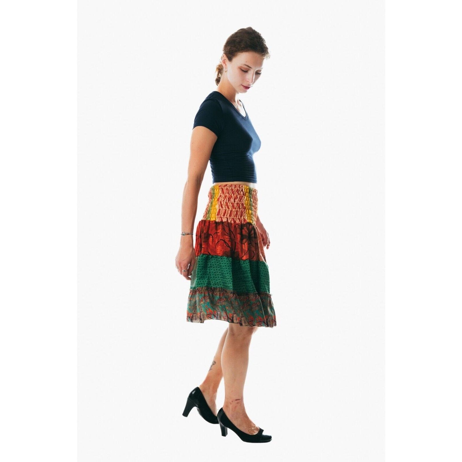 Other Women Boho Hippie Peasant Patchwork Mini Skirt handmad short Size 35" - 1 Thumbnail