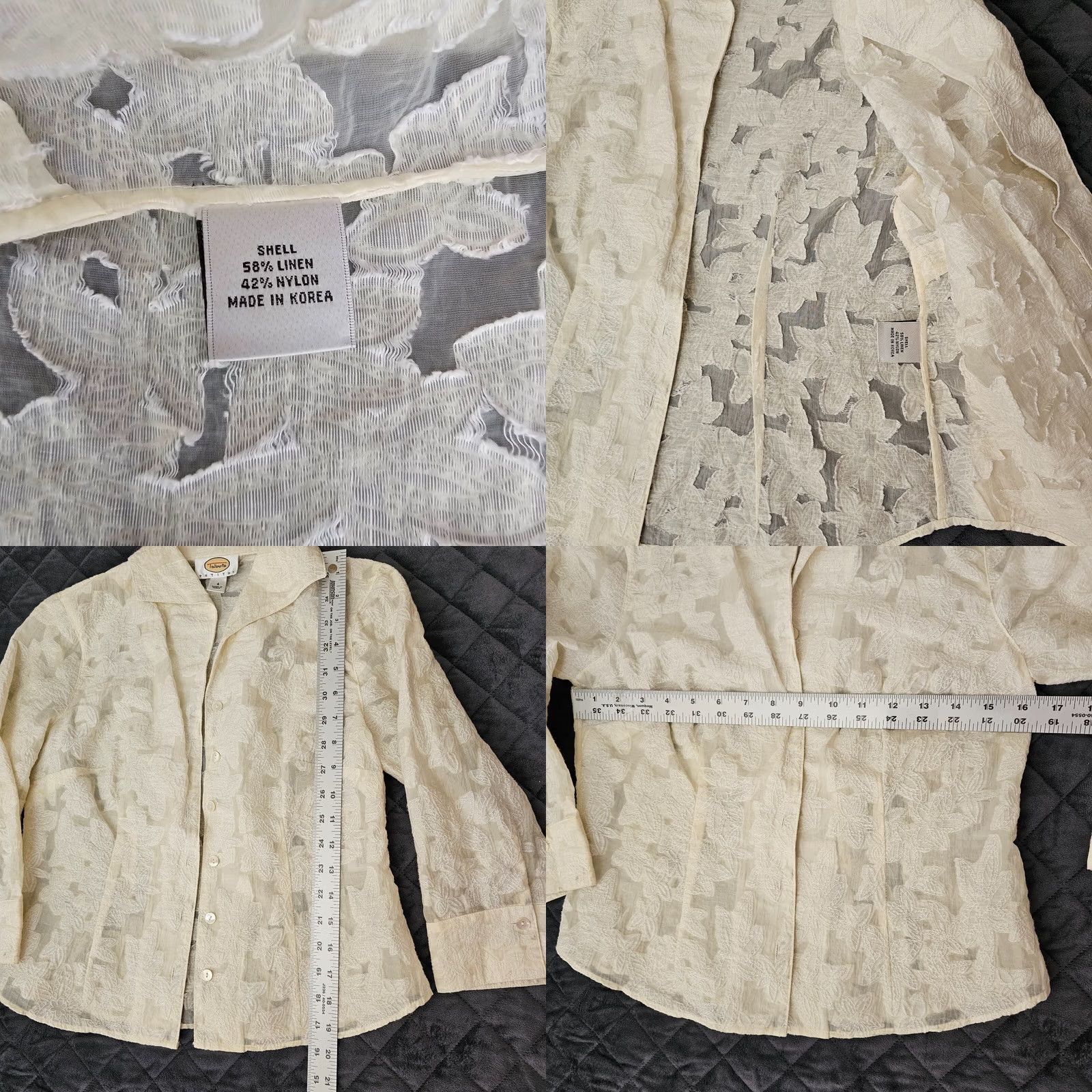 Talbots Talbots Petites Women's 4 Linen 3/4 Sleeve Button Down Shirt Ivory Sheer Blouse Shirt Blouse Size S / US 4 / IT 40 - 8 Thumbnail