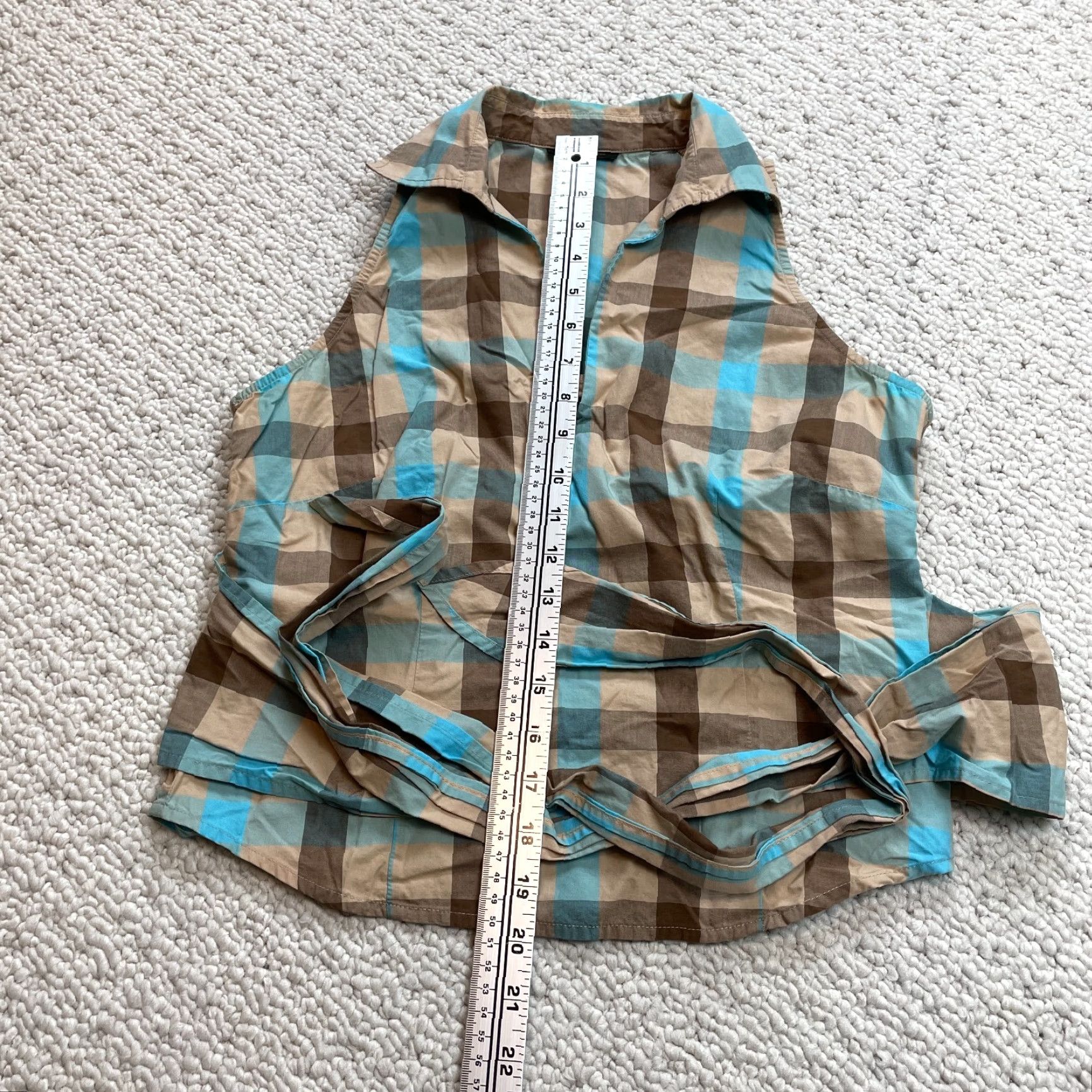 Bcbgmaxazria BCBGMAXAZRIA Sleeveless Tank Womens Small Brown Blue Check Tie Waist Lightweight Shirt Size S / US 4 / IT 40 - 3 Thumbnail