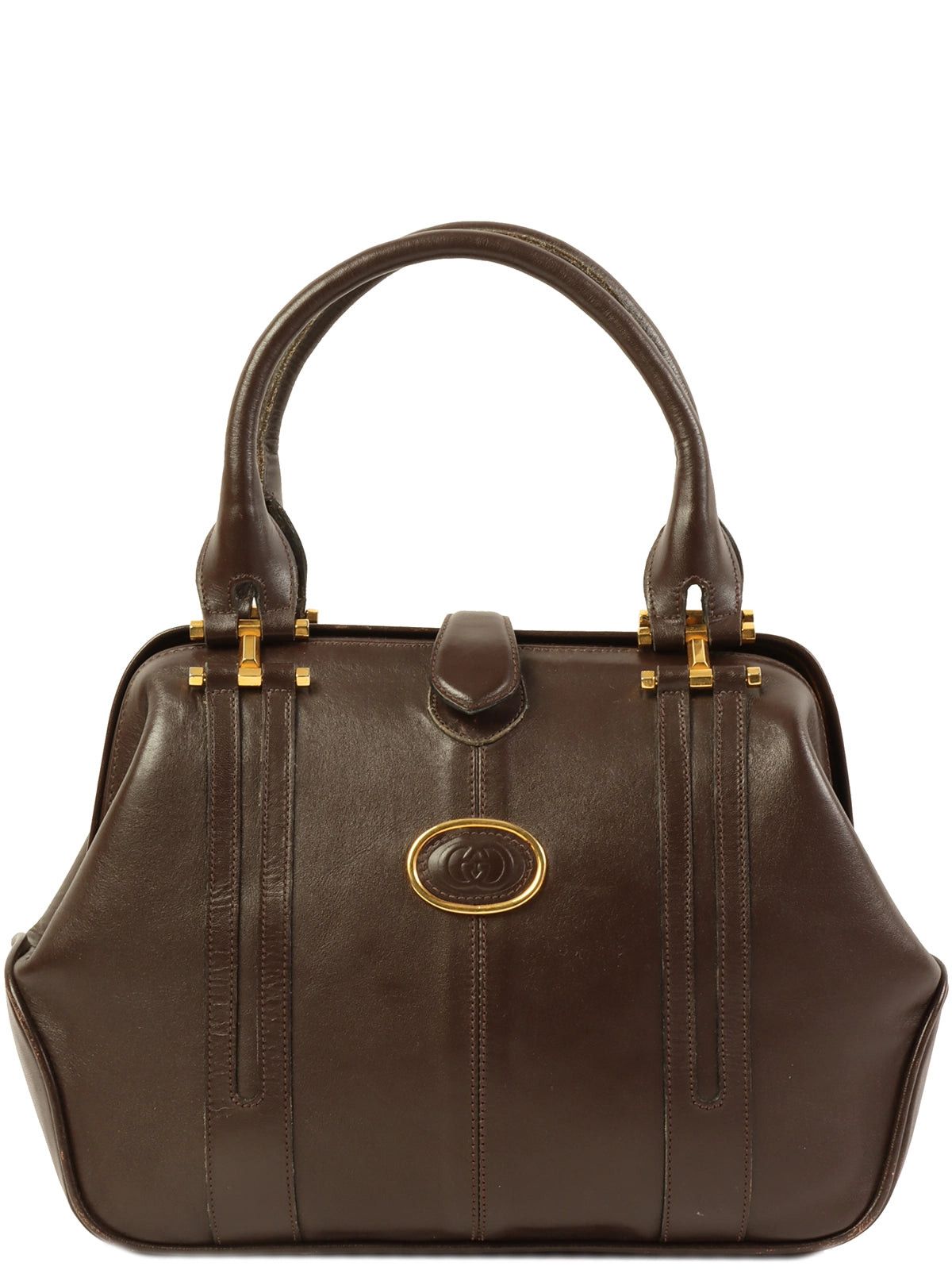 image of Gucci Logo Embossed Top Handle Bag Brown, Women's