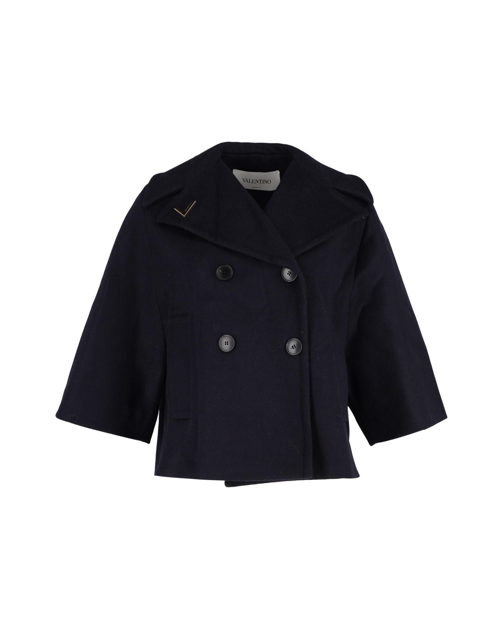 image of Navy Blue Wool Double Breasted Jacket By Valentino, Women's (Size XS)